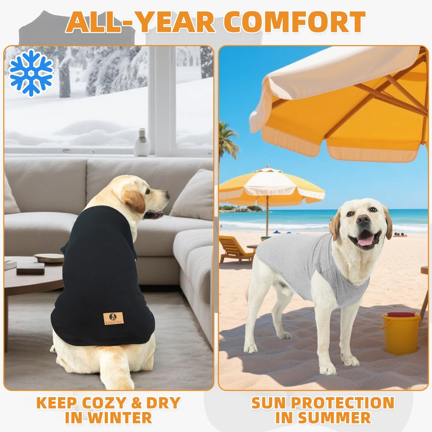 KOOLTAIL Boy Dog Clothes for Large Dogs, 2 Pack Cotton Summer Dog T Shirts UV & Insect Protection for Outdoor Camping, Anti-Hair Loss & Breathable Sleeveless Pet Vest Tank Tops Apparel,Black & Grey,XL