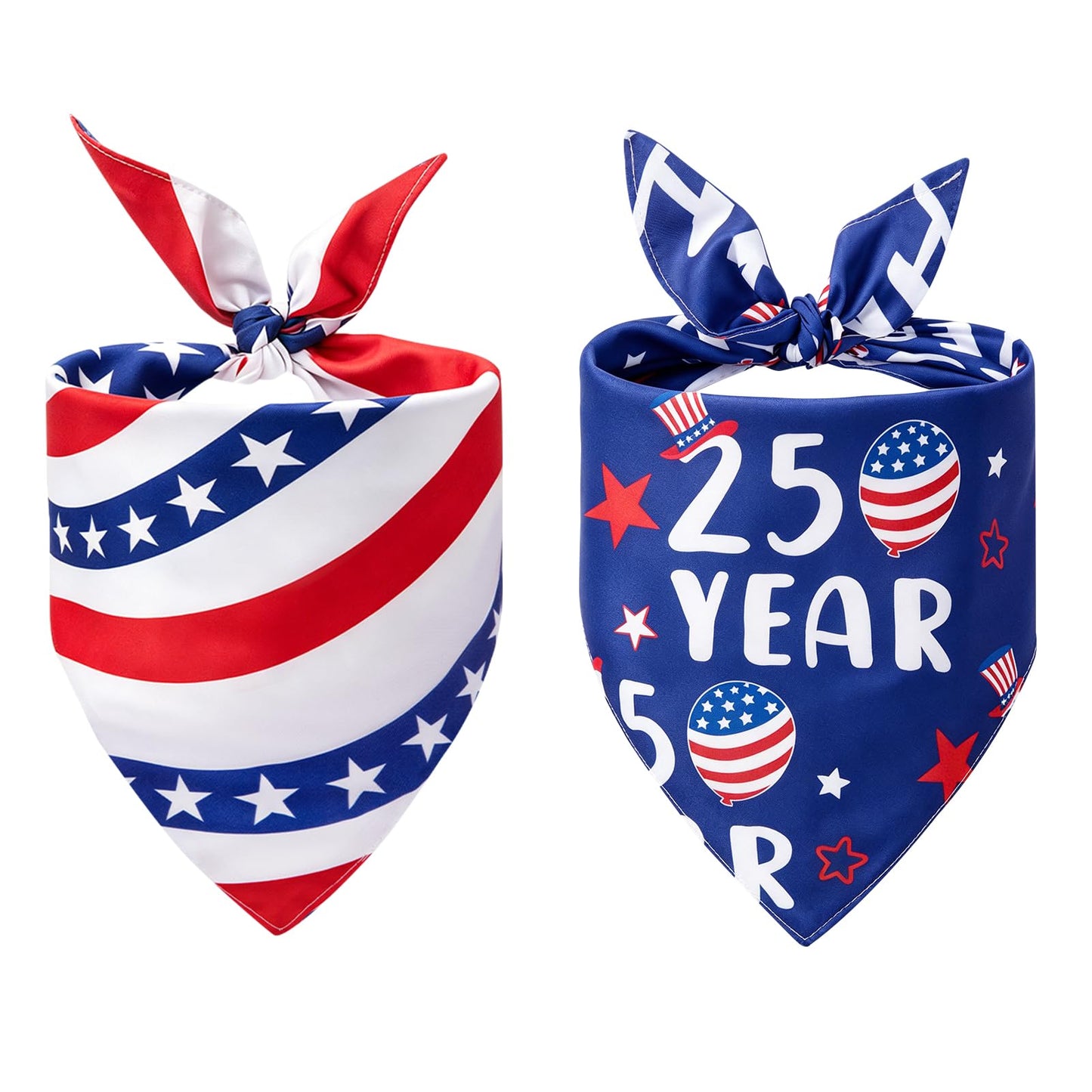 2Pcs 250th Anniversary American Dog Bandanas, Dual-Layer 4th of July Pet Patriotic Reversible Scarf, Independence Memorial Day USA Outfit Bandana for Large and Extra Large Dogs (Large)