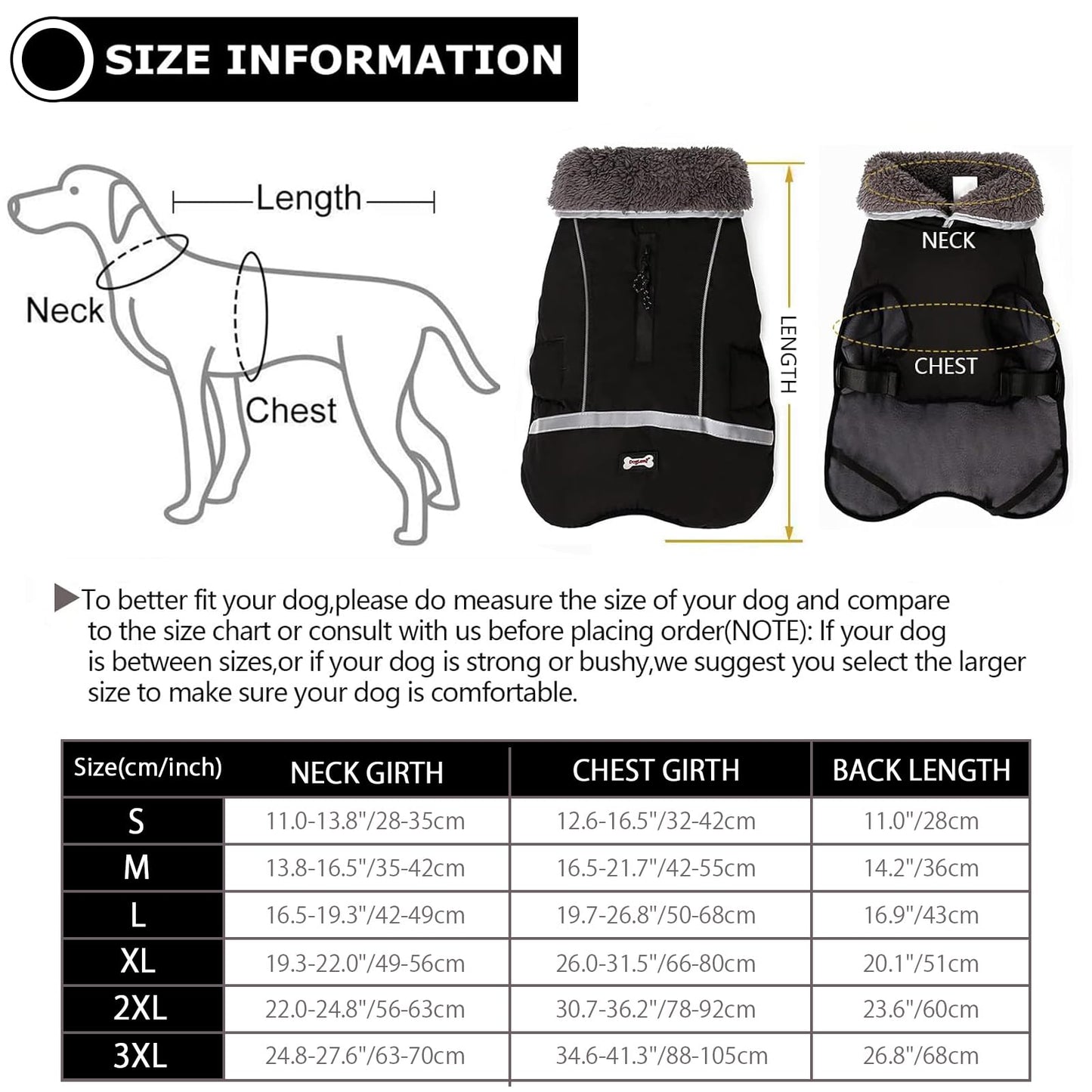 QBLEEV Warm Dog Coat Reflective Dog Winter Jacket，Waterproof Windproof Dog Turtleneck Clothes for Cold Weather, Thicken Fleece Lining Pet Outfit，Adjustable Pet Vest Apparel for Small Medium Large Dogs