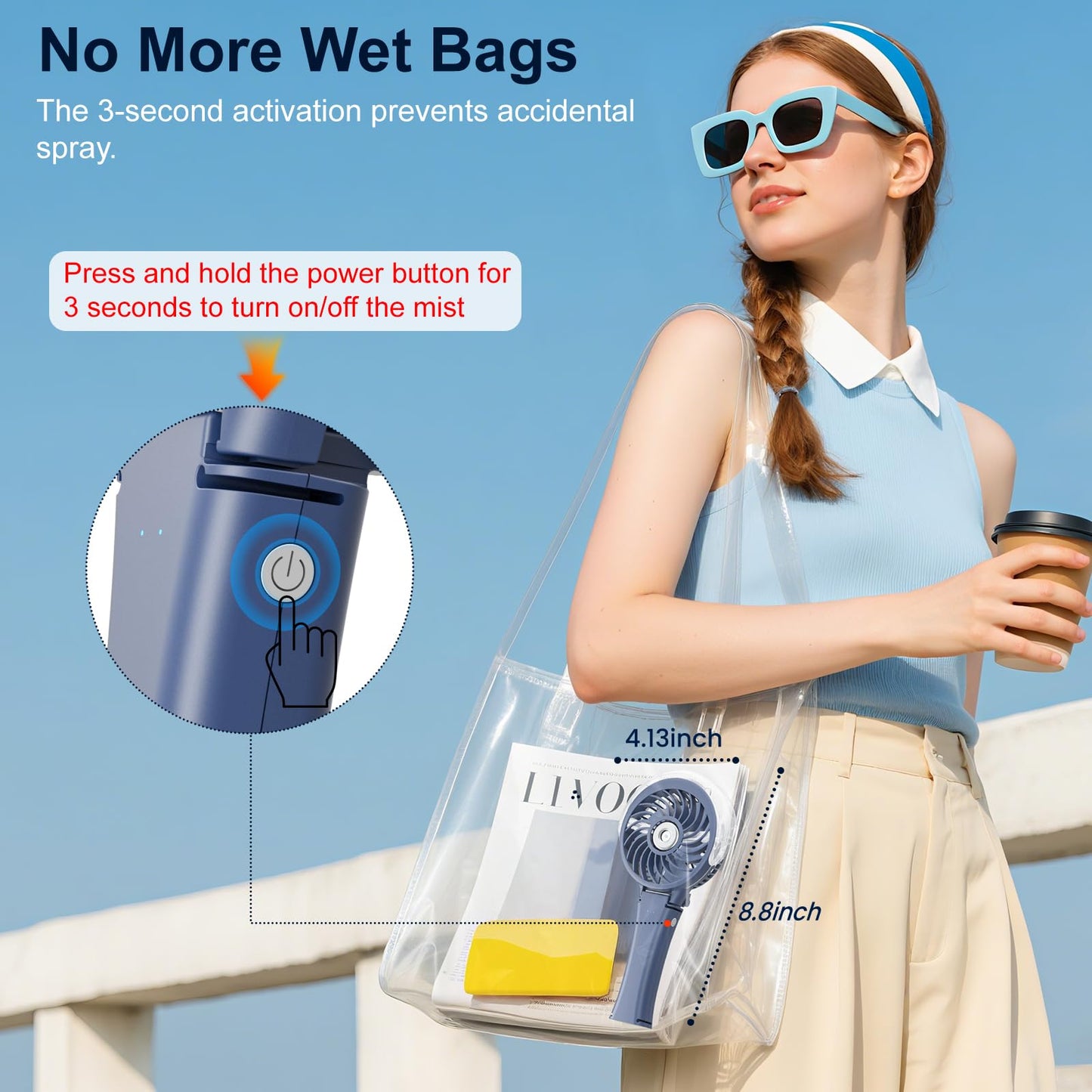 HandFan Upgraded Portable Handheld Misting Fan, Rechargeable Personal Mister Fan, Spray Water Mist Fans, Mini Cooling Hand Fans for Summer Beach Travel Concerts, Gifts for Women(Royal Blue)