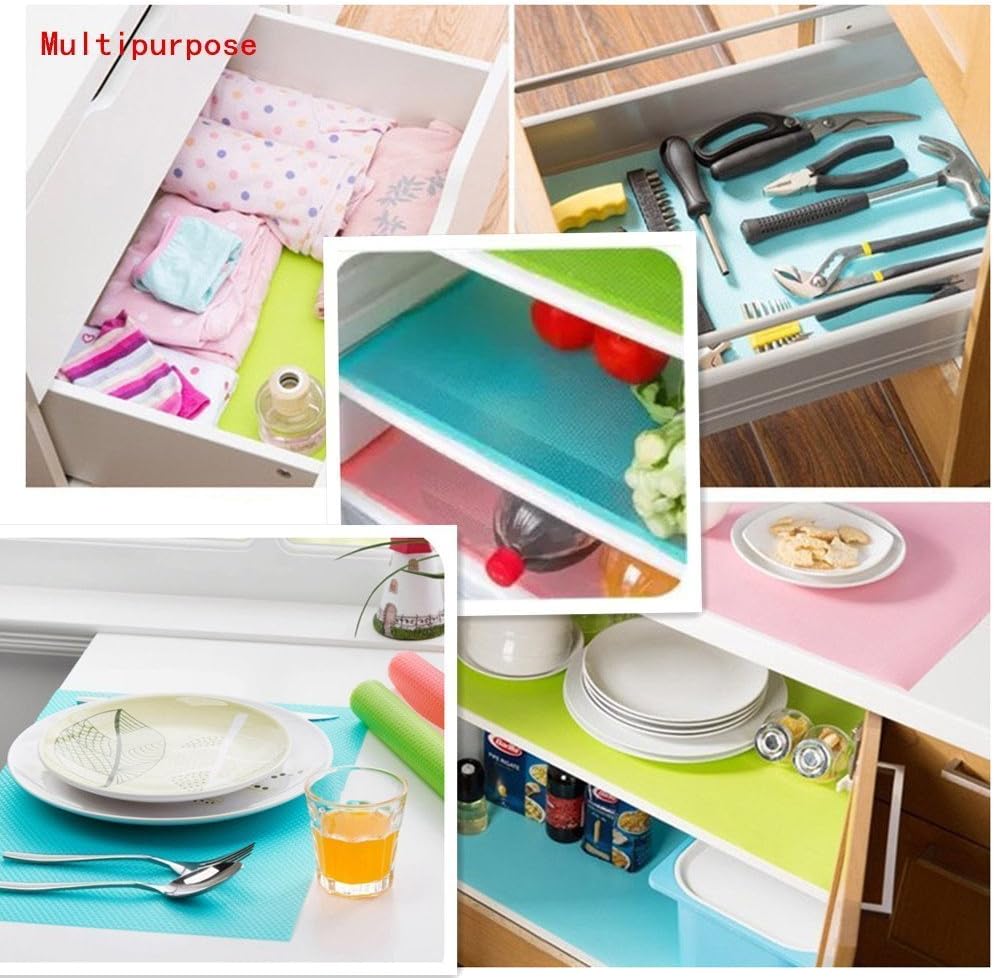 AKINLY 9 Pack Refrigerator Mats,Washable Fridge Mats Liners Easy to Clear Fridge Pads Mat Shelves Drawer Table Mats Refrigerator Liners for Shelves,3Red/3Green/3Blue