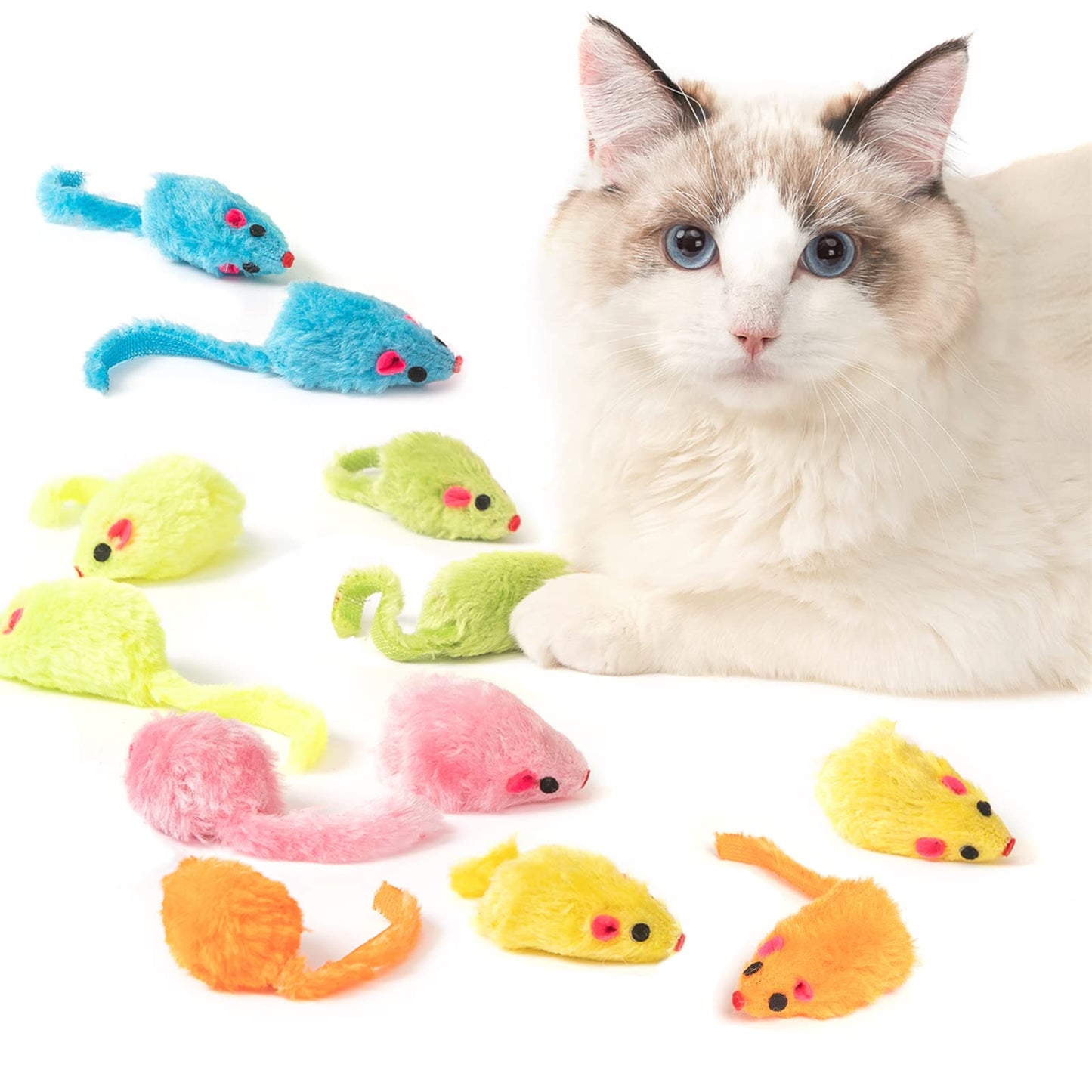 MeoHui 12PCS Cat Mouse Toy, Faux Fur Cat Mice Toys, 5.5” Realistic Size Mouse Toys for Cats, Rattle Cat Toy Mouse, Prefilled Catnip Mouse Cat Toy, Interactive Cat Toy for Bored Indoor Adult Cats