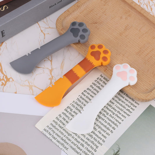 Tinoaly 3 Pcs Dog Cat Food Spoon, Cute Paw Spoon for Wet Food Silicone Can Opener Multifunctional Pet Spatula Scoop Mixing Spoons for Cat Dog Supplies (White, Orange & Dark Grey)