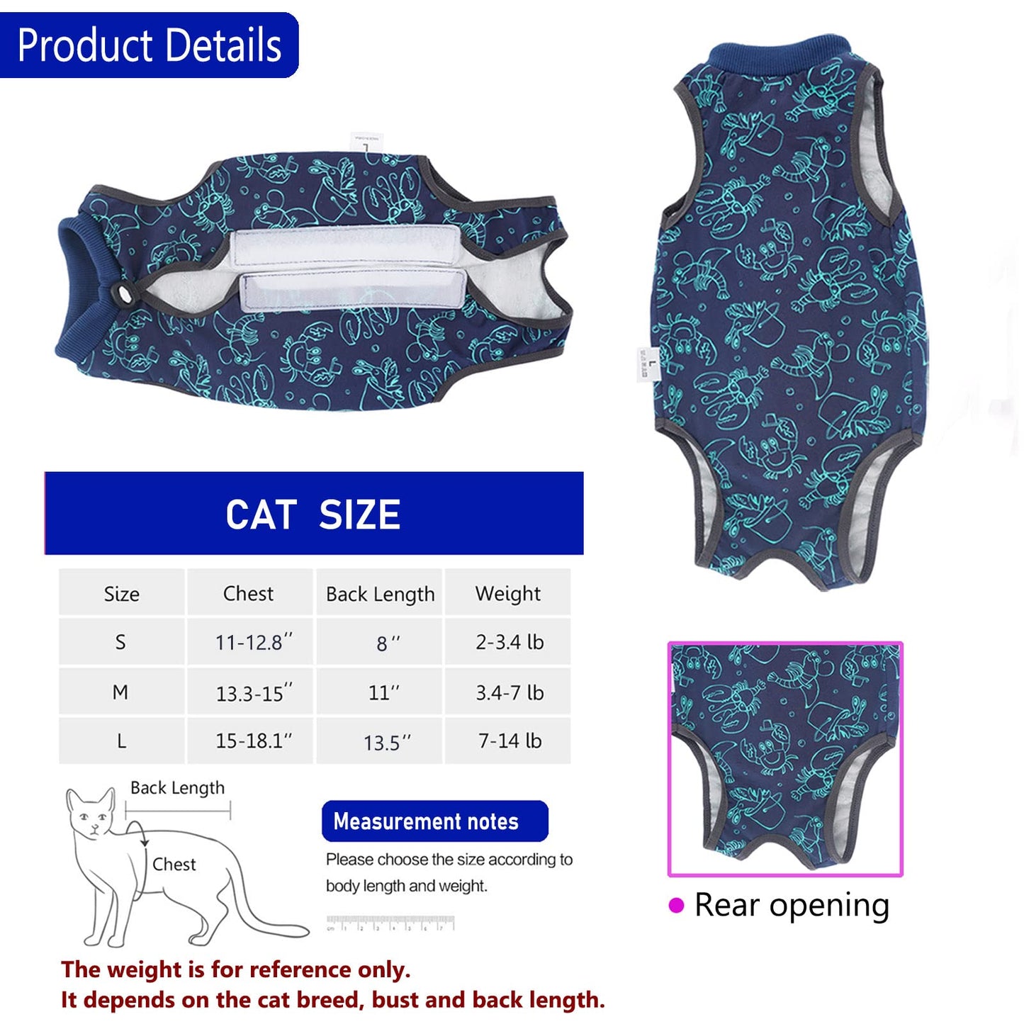 kzrfojy Cat Surgery Recovery Suit Cat Onesie for Cats After Surgery for Surgical Abdominal Wound Or Skin Diseases E-Collar Alternative Wear Neutering Bodysuit Wear (Dark-Blue-S)