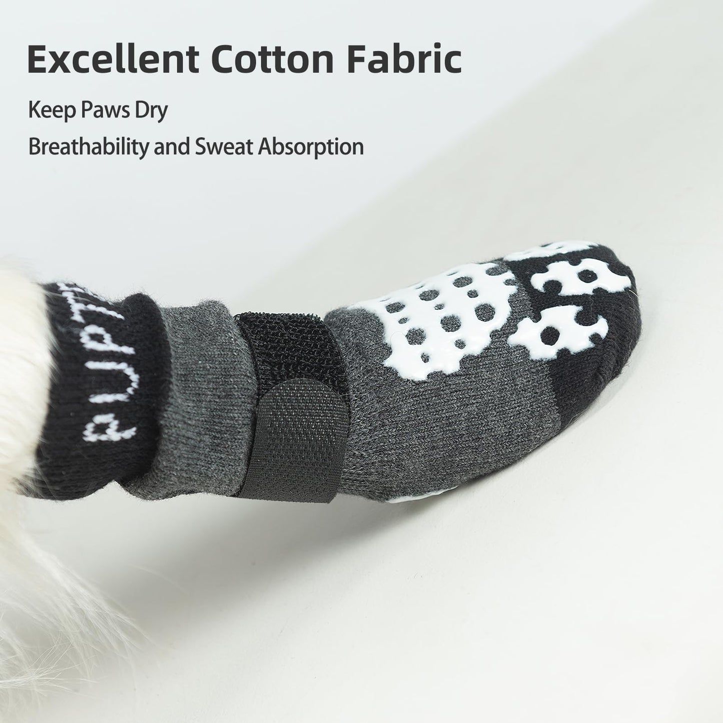 PUPTECK Anti-Slip Dog Socks with Double Sides Grips for Small Medium Large Dogs Hardwood Floors Prevents Licking, Dog Shoes for Hot Pavement Traction Control Paw Protector for Senior Dogs, Grey L
