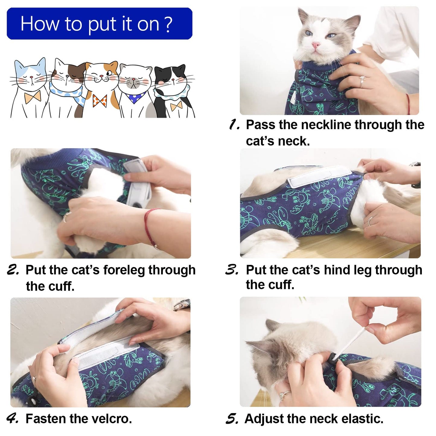 kzrfojy Cat Surgery Recovery Suit Cat Onesie for Cats After Surgery for Surgical Abdominal Wound Or Skin Diseases E-Collar Alternative Wear Neutering Bodysuit Wear (Dark-Blue-S)