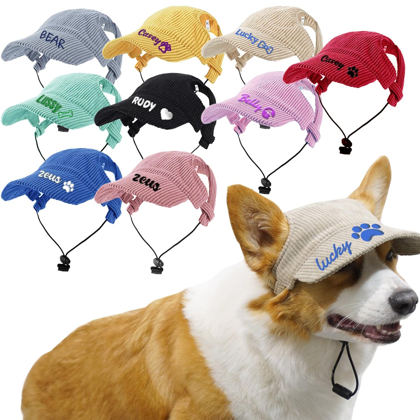 Personalized Dog Hat with Embroidered Name Puppy Hat Baseball Cap with Ear Holes Small Medium Large Size (Style 1)