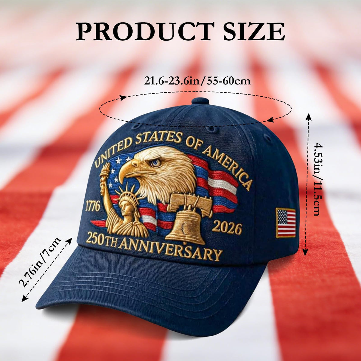 2-Pack 250th Anniversary USA Hat Bald Eagle Embroidery Patriotic Baseball Cap 1776-2026 Liberty United States Patriotic Hat Eagle Patriotic Cap for Men Women(Navy Blue+Red)