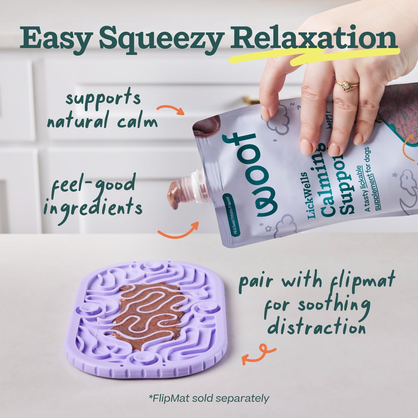 WOOF LickWells Calming Support - Dog Lick Mat Spread and Calming Supplement for Dogs - Promotes Relaxation for Normal Stress -Pairs with FlipMat and LickMat - 12 oz - PB & Sweet Potato Flavor