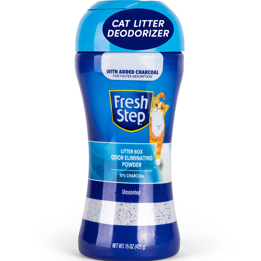 Fresh Step Cat Litter Box Odor Eliminating Powder with Charcoal, Unscented Cat Odor Eliminator for Home, Odor Absorber Cat Litter & Housebreaking Supplies, 15 Ounce