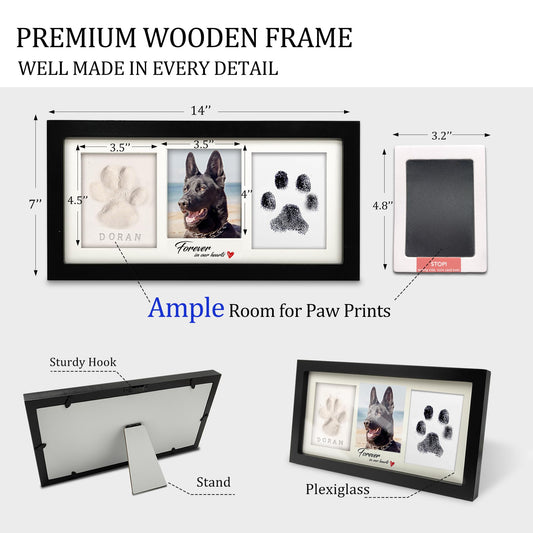 MYPAWLETS Paw Print Frame Kit,Dog/Cat Paw Print Kit,Soft Pawprint Clay&Clean Touch Ink Pad,Pet Paw Print Impression Kit with Customization Tool,Wooden Pet Memorial Frame,DIY Dog Lover Gifts-Black