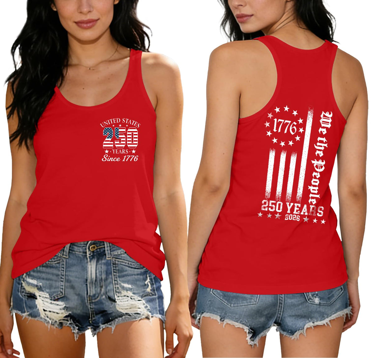 HQP 250th Anniversary USA Tank Tops Women USA T Shirt American Flag Sleeveless 15th of July Patriotic Freedom Tee Tops
