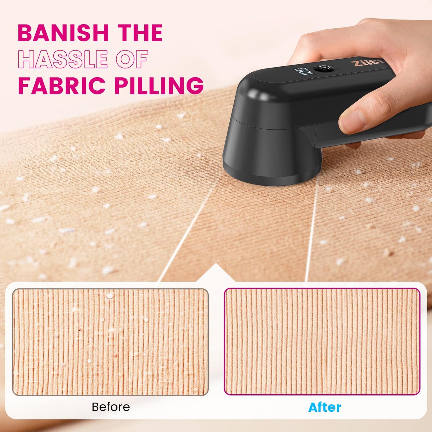 Fabric Shaver, Ziitty Lint Remover for Clothes, Type-C Rechargeable Lint Shaver with LCD Display & 6-Blade, Sweater Shavers to Remove Pilling，Fuzz Remover Fabric Shaver for Clothing and Furniture