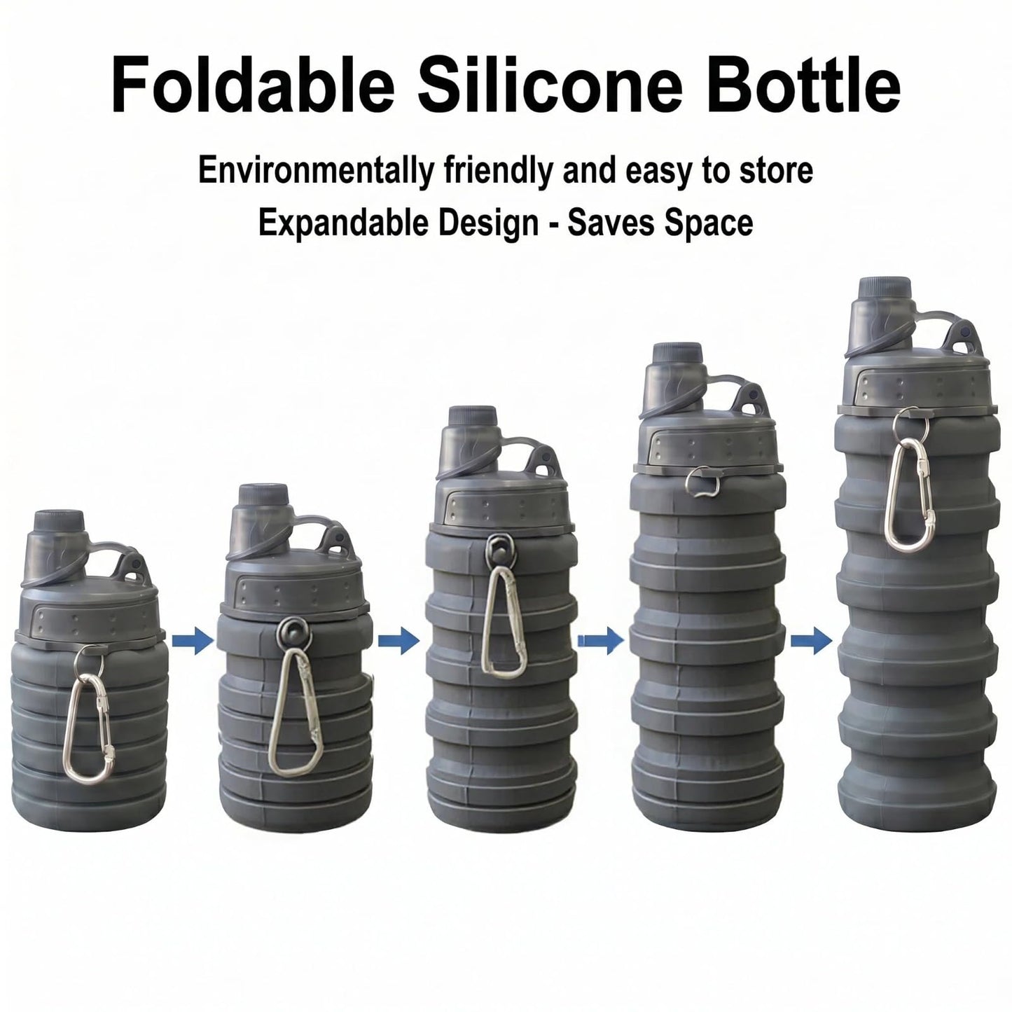 YCTMALL Collapsible Water Bottles Two Pack Travel Sports Portable Sport Water Bottle comes with mountaineering Buckle 500ml silicone Water-proof camping water bottle (Purple and Grey Color)