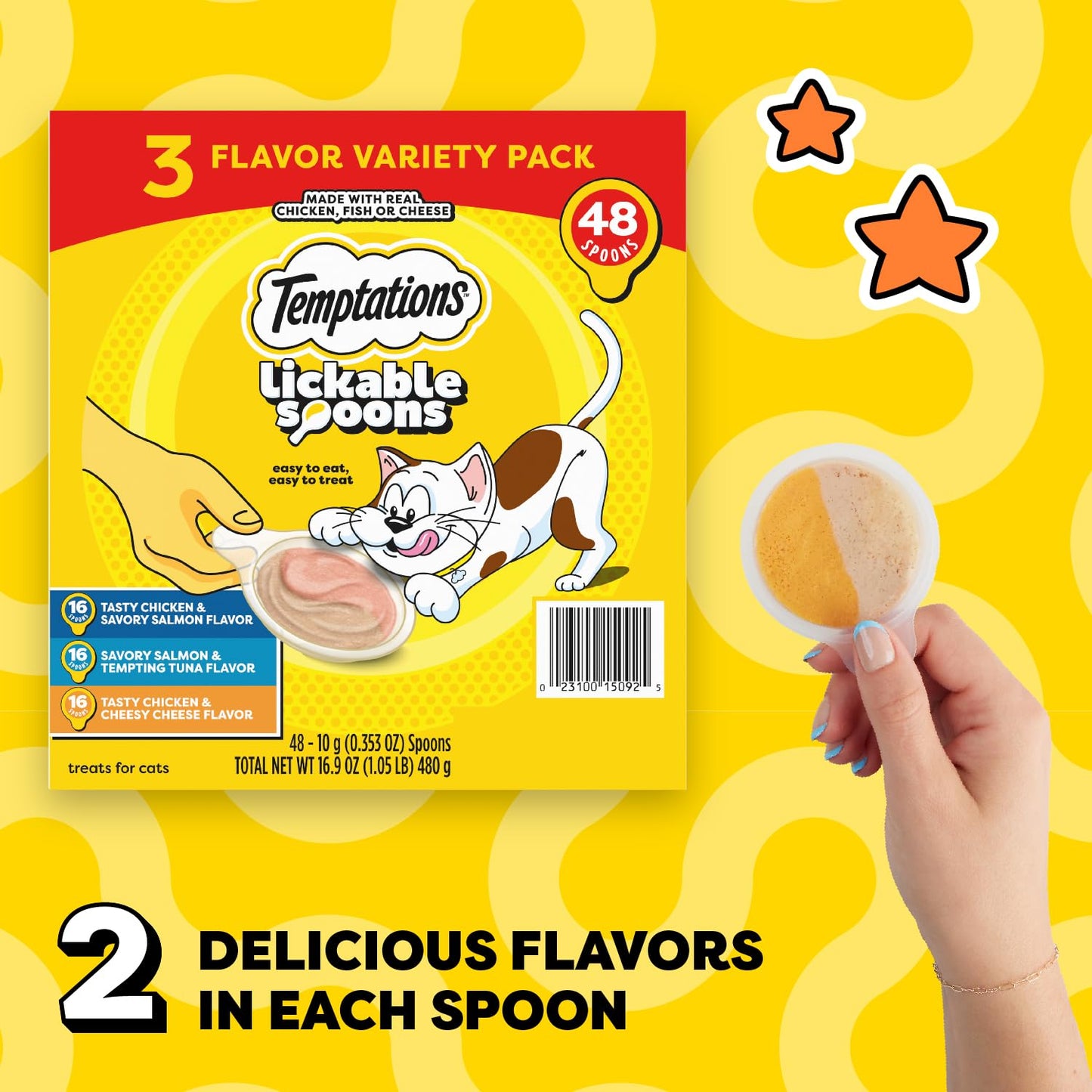 Temptations Lickable Spoons Adult Wet Cat Treat, 10 Grams, Variety Pack, 48 Count