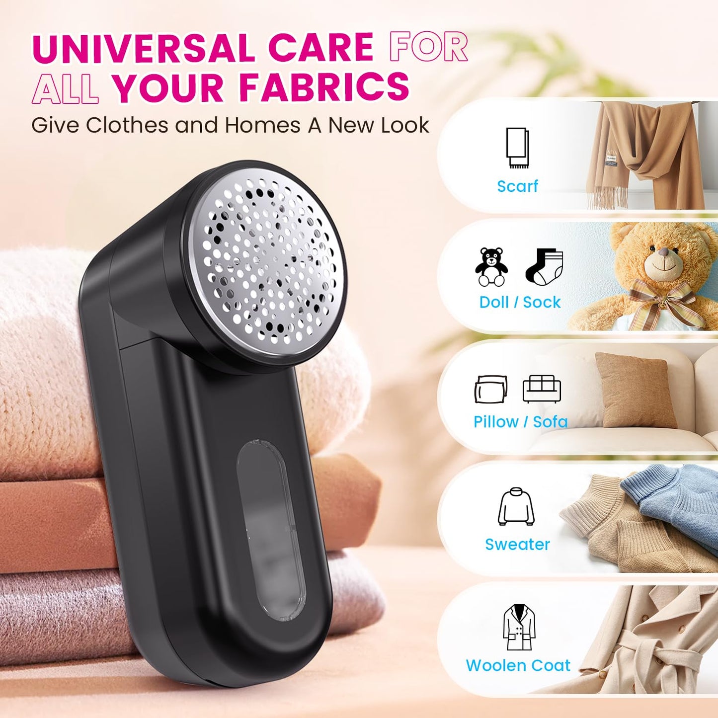 Fabric Shaver, Ziitty Lint Remover for Clothes, Type-C Rechargeable Lint Shaver with LCD Display & 6-Blade, Sweater Shavers to Remove Pilling，Fuzz Remover Fabric Shaver for Clothing and Furniture