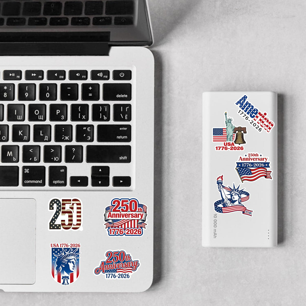 (50pcs) 250th Anniversary Birthday Sticker USA Stickers Merchandise 1776-2026 Statue of Liberty Eagle Independence Day Waterproof Vinyl Sticker for Water Bottle Car Laptop