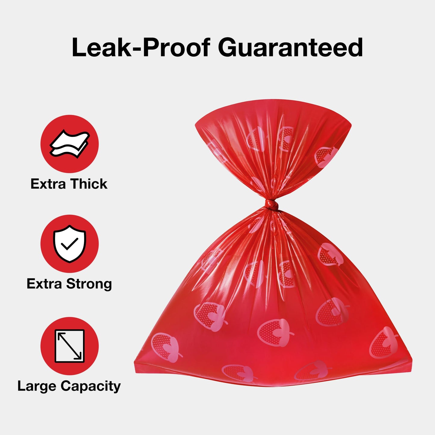 VETRESKA Dog Poop Bag Dispenser with Strawberry Scented Bags, Leak Proof, Extra Thick and Large Pet Waste Bags,1 Count Bag Holder and 105 Bags (7 Refill Rolls) for Walking Dog and Cats Litter, Red