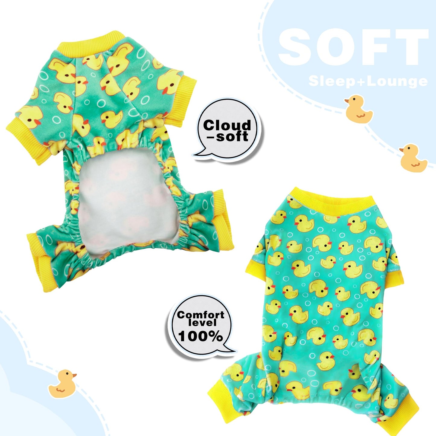 Paiaite Dog Pajamas Onesie: Comfortable Four-Legged Apparel for Small, Medium, & Large Dogs, Polyester Material for Comfort, Wrinkle Resistance, Moisture Wicking, and Stretchiness Yellow Duck S