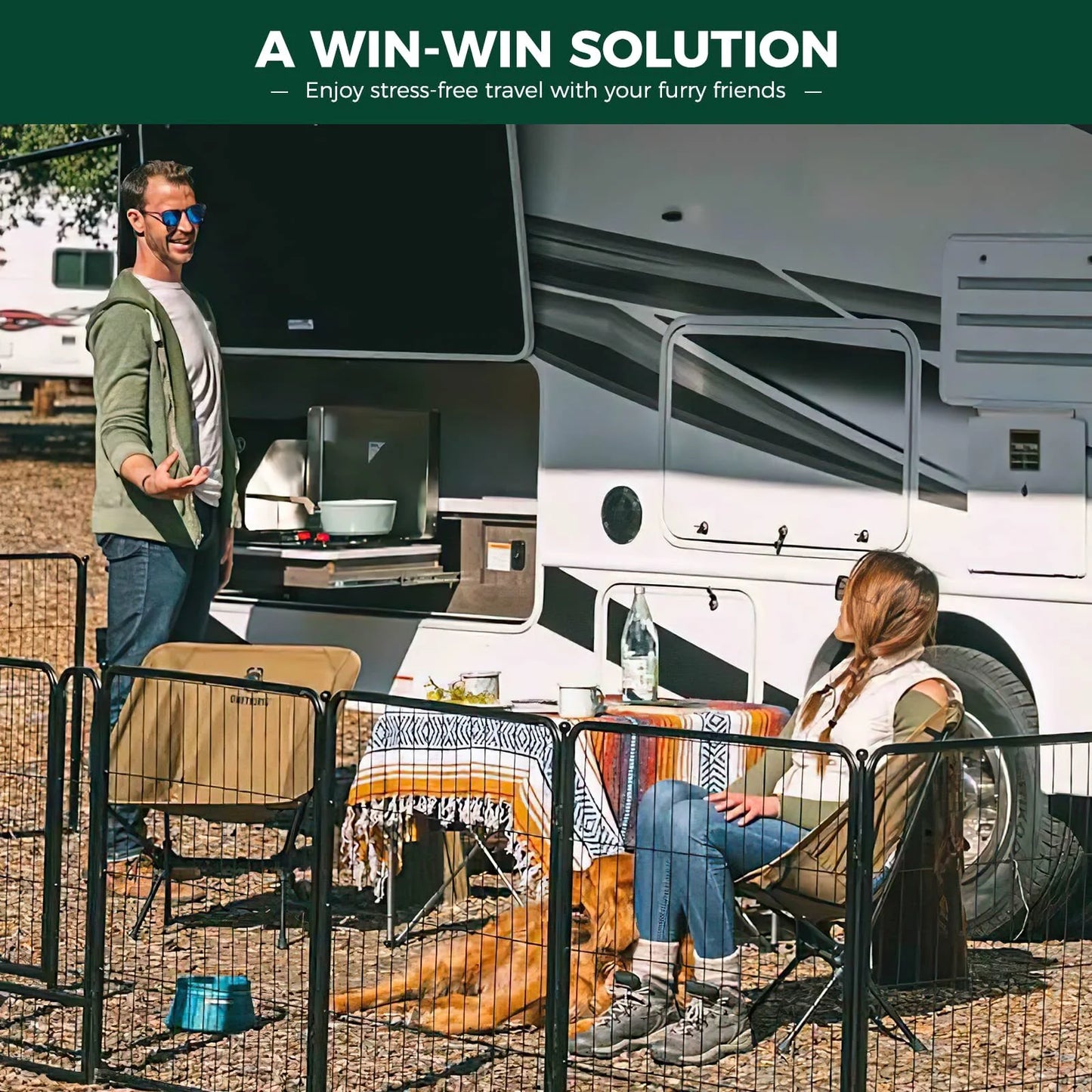 Rollick Unleashed Indoor and Outdoor Dog Playpen - 50 Inch, 8 Panels for Large Dogs, Black | Patented Design