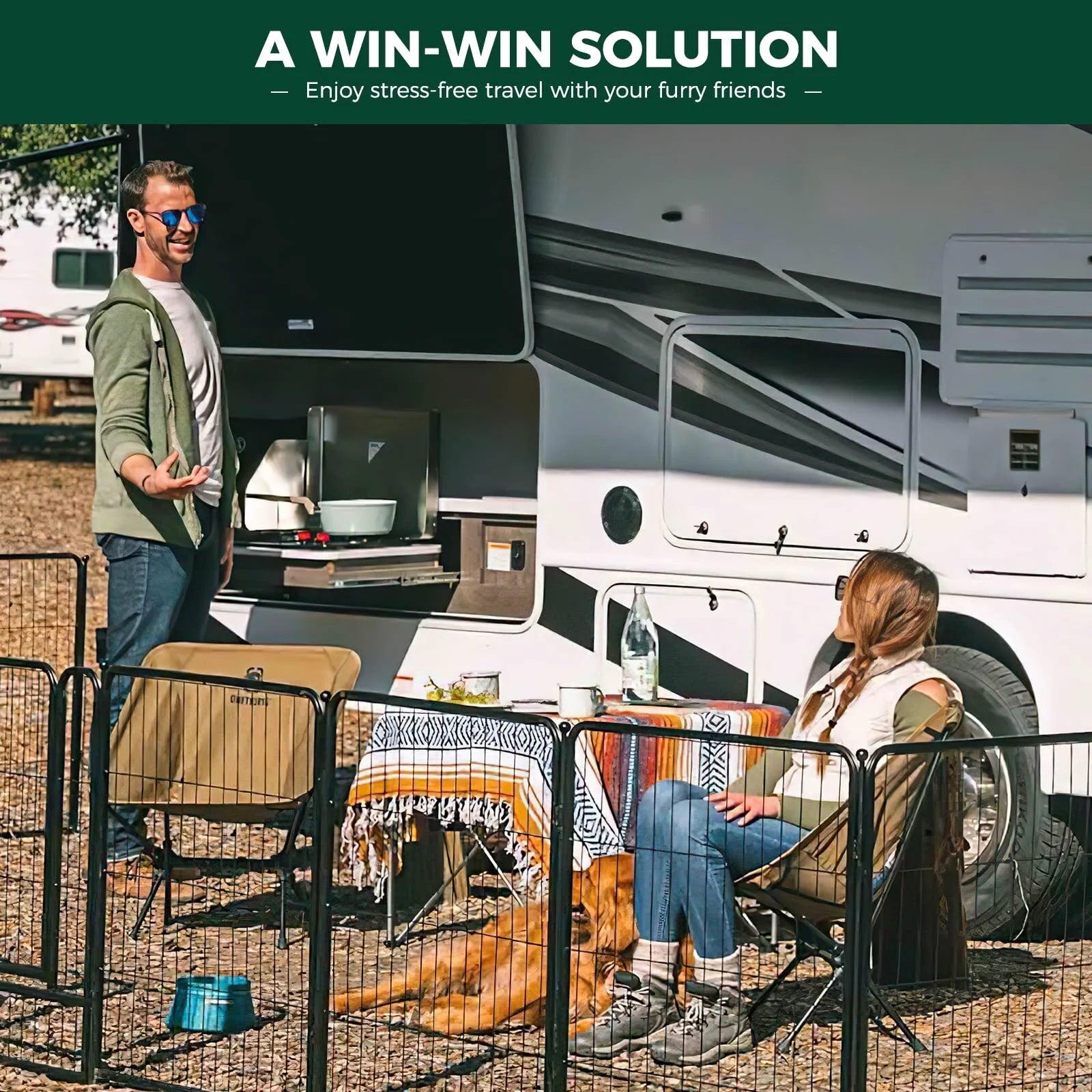 Rollick Unleashed Indoor and Outdoor Dog Playpen - 50 Inch, 8 Panels for Large Dogs, Black | Patented Design