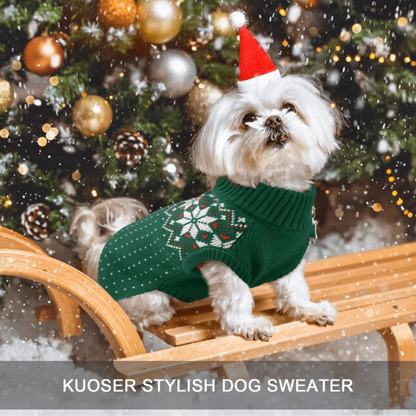 Holiday Christmas Snowflake Knit Sweater for Dogs and Cats, Green, Medium