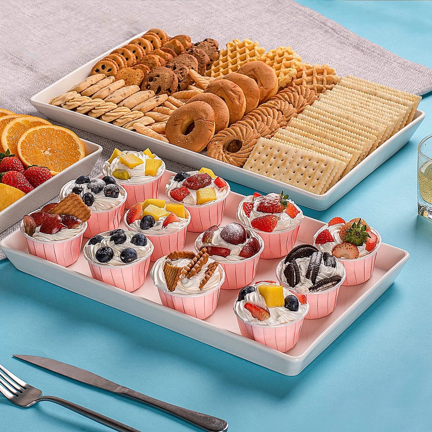 Large Serving Platter, 16/14/12 Inch Rectangular Serving Trays for Serving Food, Serving Tray for Party - Set of 3, White