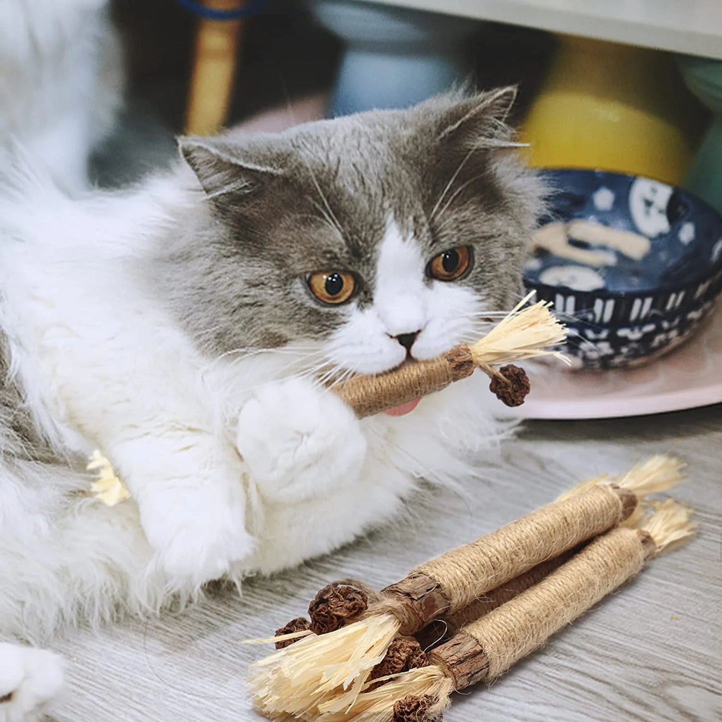 Catnip 4 Pieces Silver Vine Cat Chew Toys Cats Clean Teeth Chews for Stress Relief