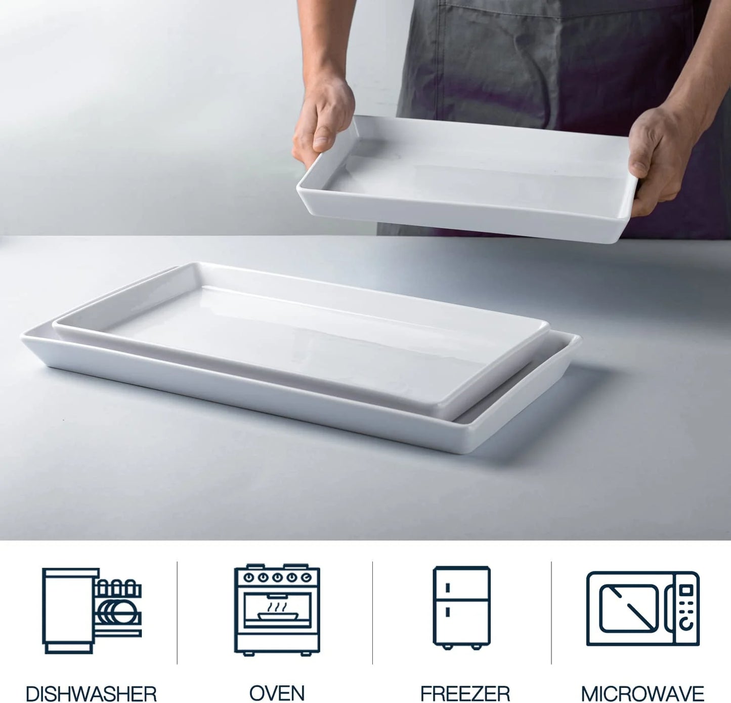 Large Serving Platter, 16/14/12 Inch Rectangular Serving Trays for Serving Food, Serving Tray for Party - Set of 3, White