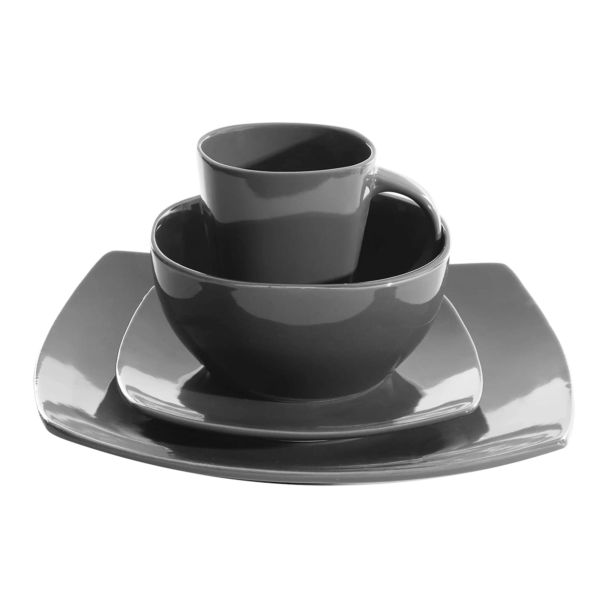 Soho Lounge Square 16-Piece Dinnerware Set, Gray