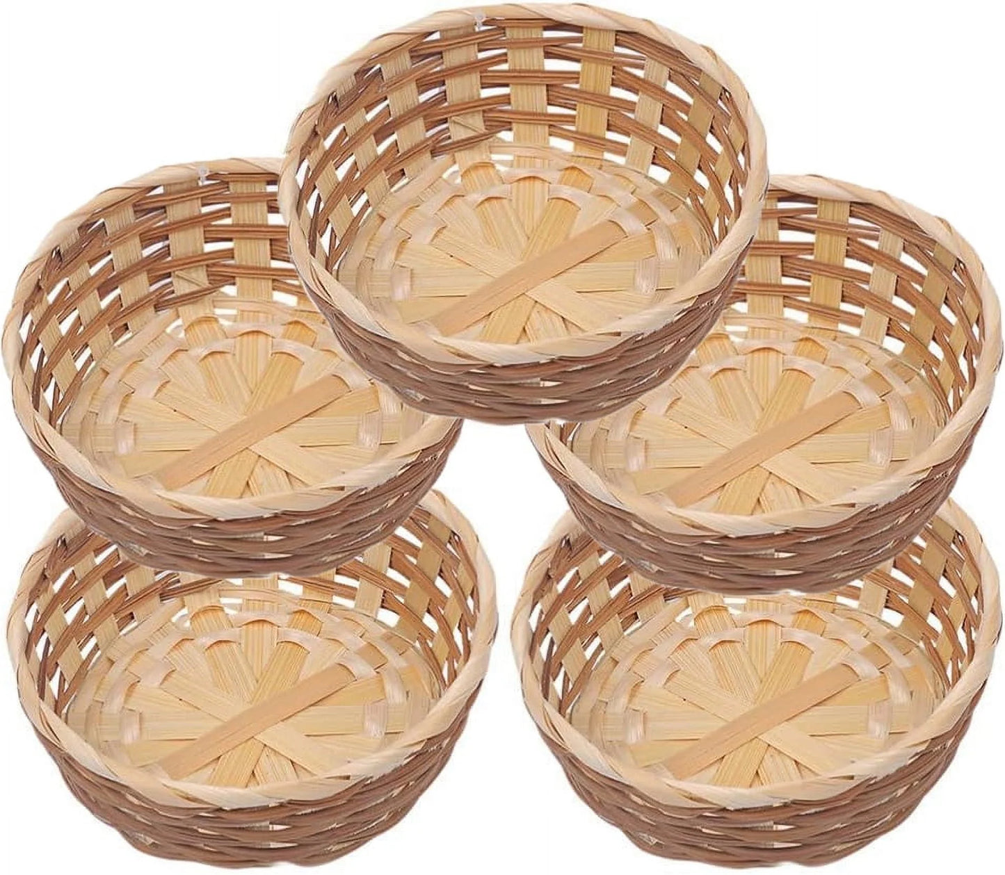 12 Pcs Woven Bread Baskets,Bamboo round Basket Woven Small Baskets for Gifts,Empty Bread Serving Baskets for Food Fruit Woven Bamboo Fruit Tray for Kitchen Restaurant Display Christmas Vegetables