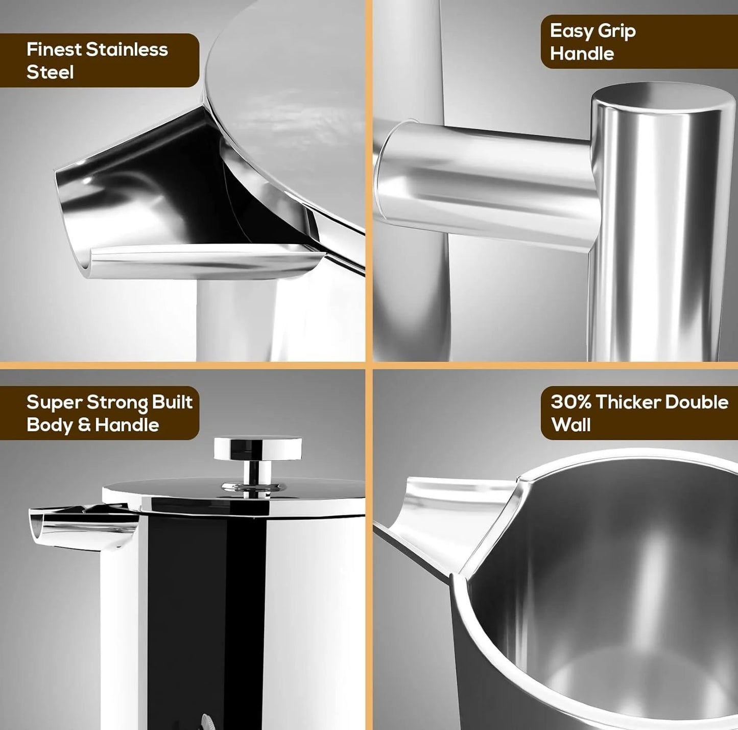 French Press Coffee Maker,  304 Grade Stainless Steel Insulated Coffee Press with 2 Extra Screens, 34Oz