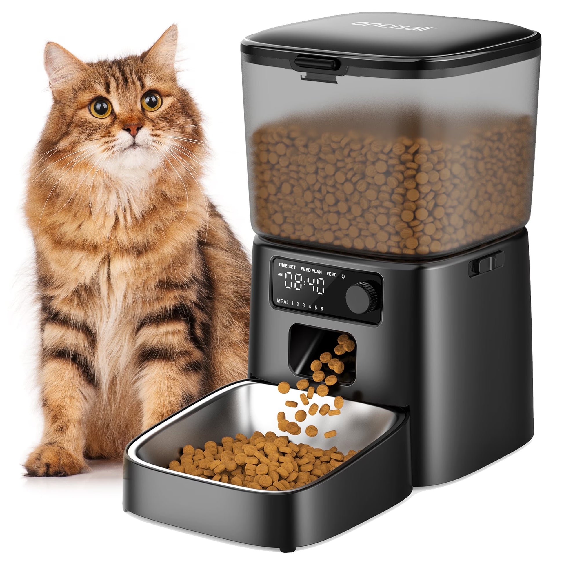 FD-01 3.5L Automatic Cat Feeder - Dual Power, Stainless Steel Bowl, Up to 36 Portions, 6 Meals Per Day, Detachable and Washable Design with Desiccant Bag - Black