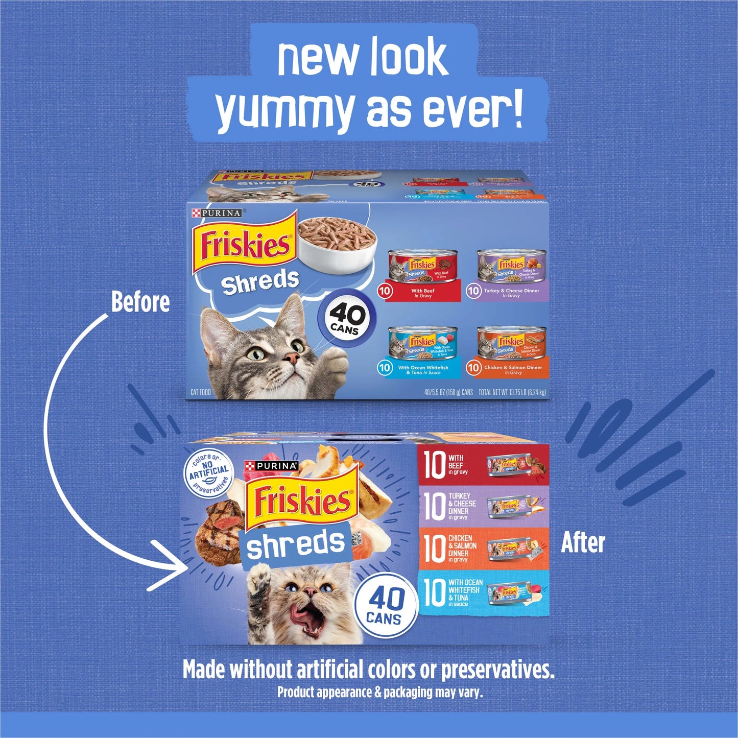 Purina  Shredded Gravy Variety Pack, Wet Cat Food, 5.5 oz Cans, 40 Count