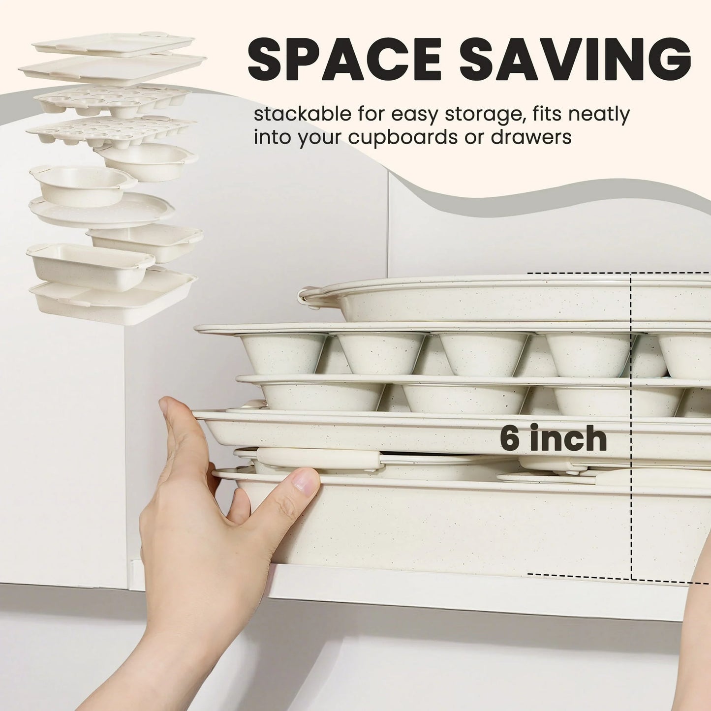 Bakeware Set, 21-Piece Baking Pans Set Kitchen Carbon Steel Baking Sheet Pans with Silicone Handles, Cookie Sheets Nonstick(Beige)
