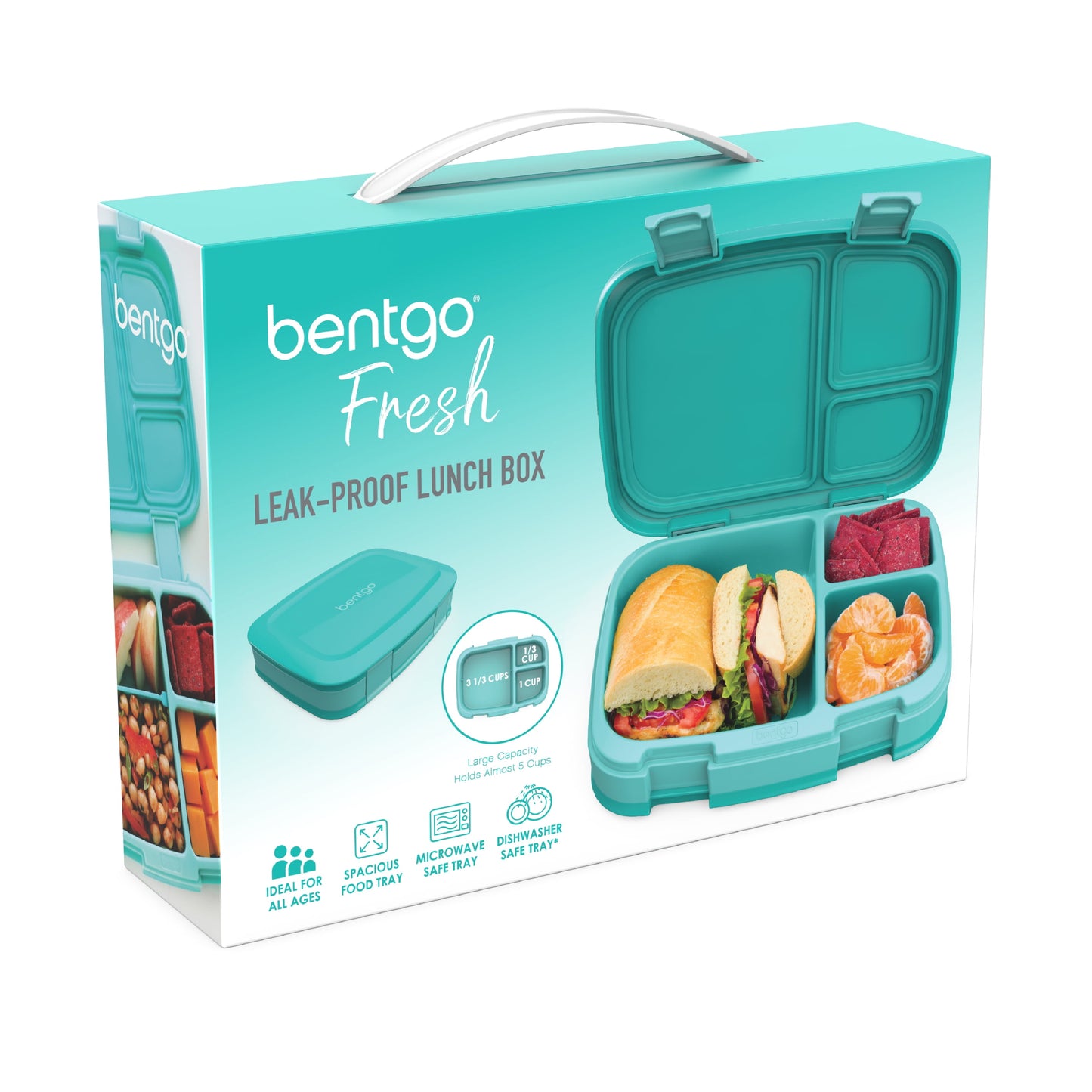 Fresh, Leak-Proof, Versatile 4-Compartment Bento-Style Lunch Box with Removable Divider, Portion-Controlled Meals for Teens and Adults On-The-Go, Bpa-Free, Food-Safe Materials (Aqua)
