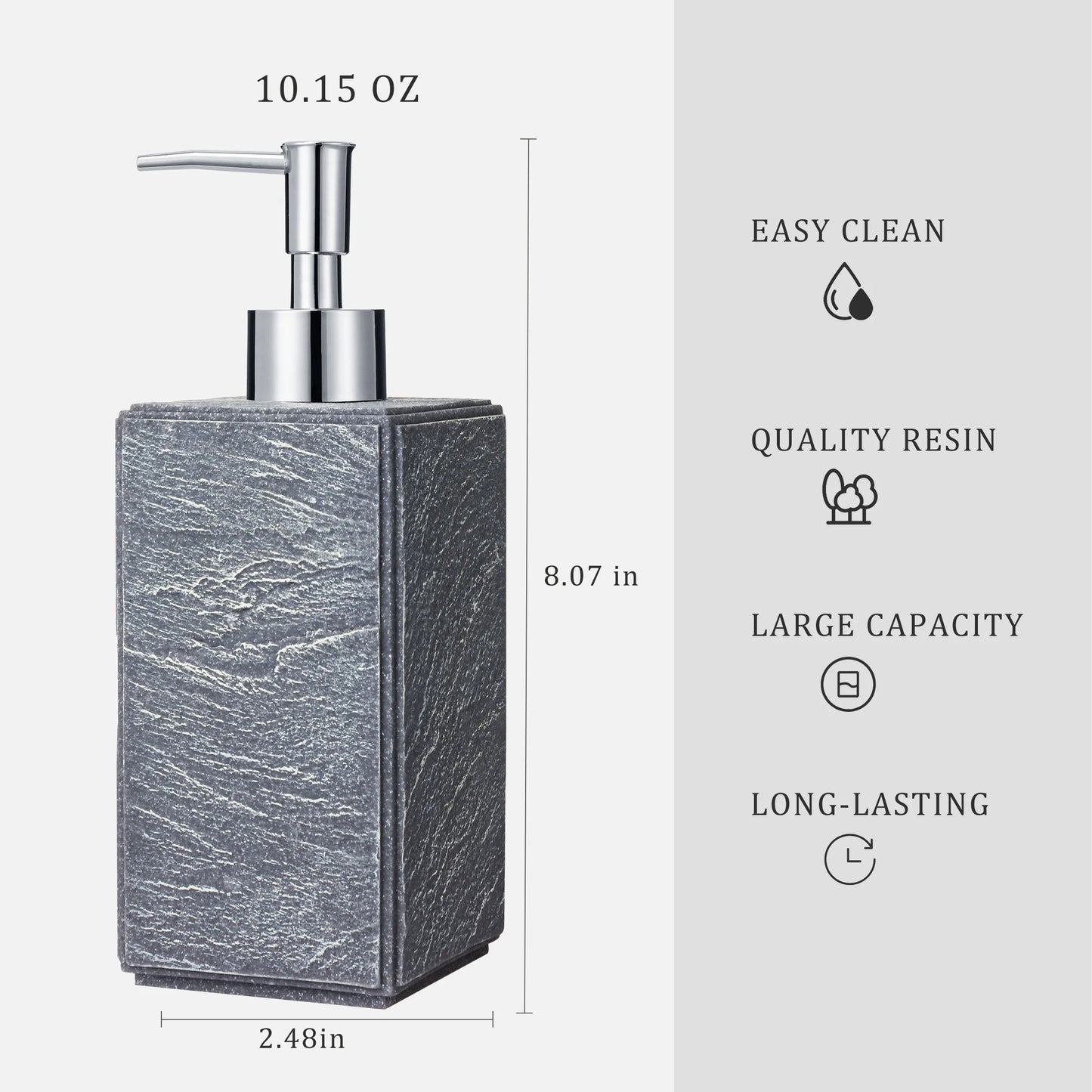 Soap Dispenser with Pump, [10.15 Oz] Resin with Shale Finish, Hand Soap Dispenser for Bathroom, Dish Soap Dispenser for Kitchen, Refillable Liquid - Grey