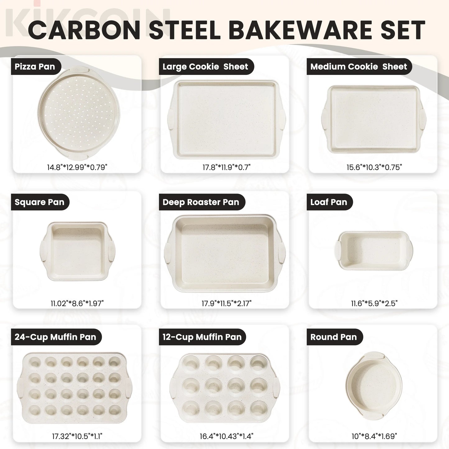 Bakeware Set, 21-Piece Baking Pans Set Kitchen Carbon Steel Baking Sheet Pans with Silicone Handles, Cookie Sheets Nonstick(Beige)