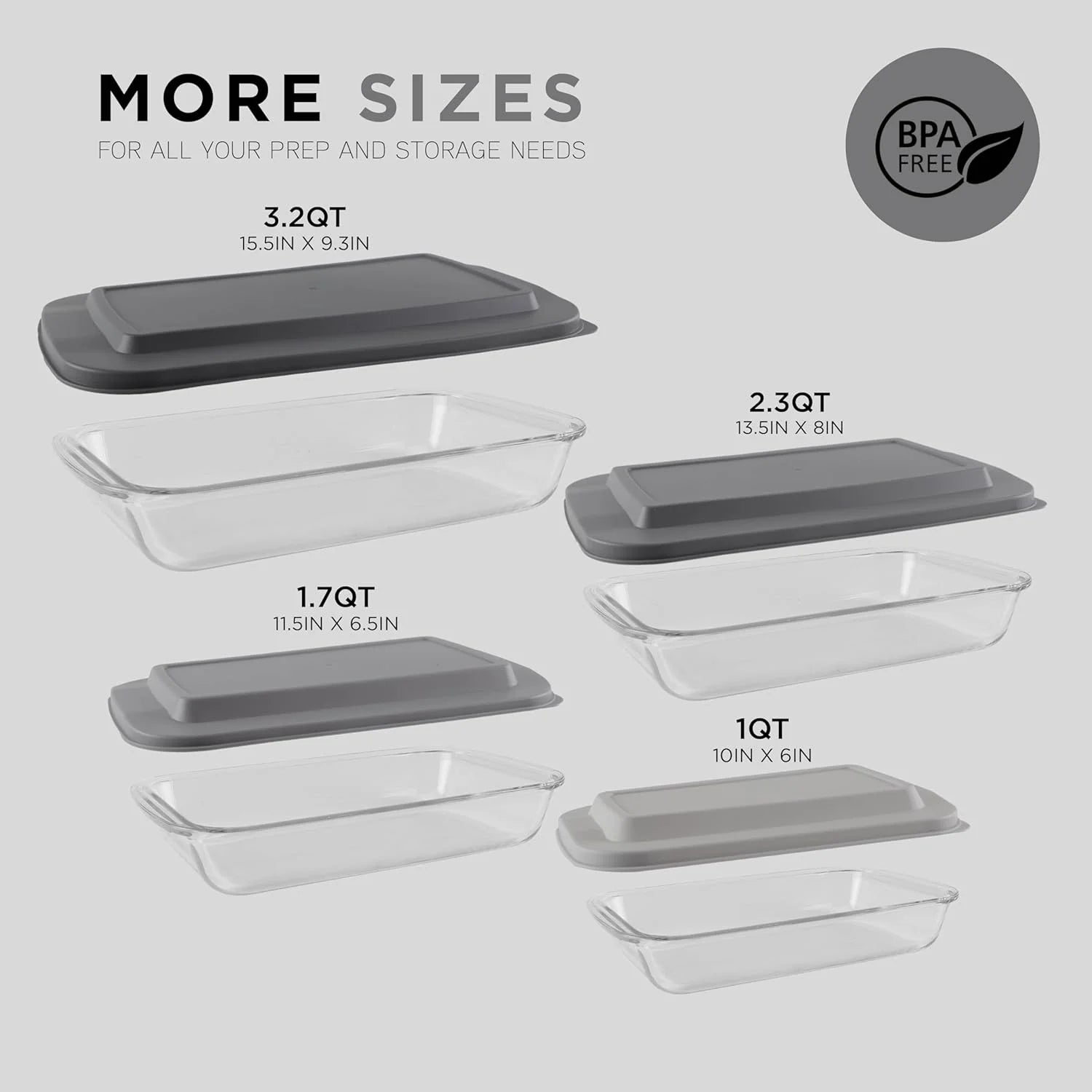 8-Pc Glass Baking Dish Set with Lids, Microwave-Safe Glass Bakeware Set, Grey