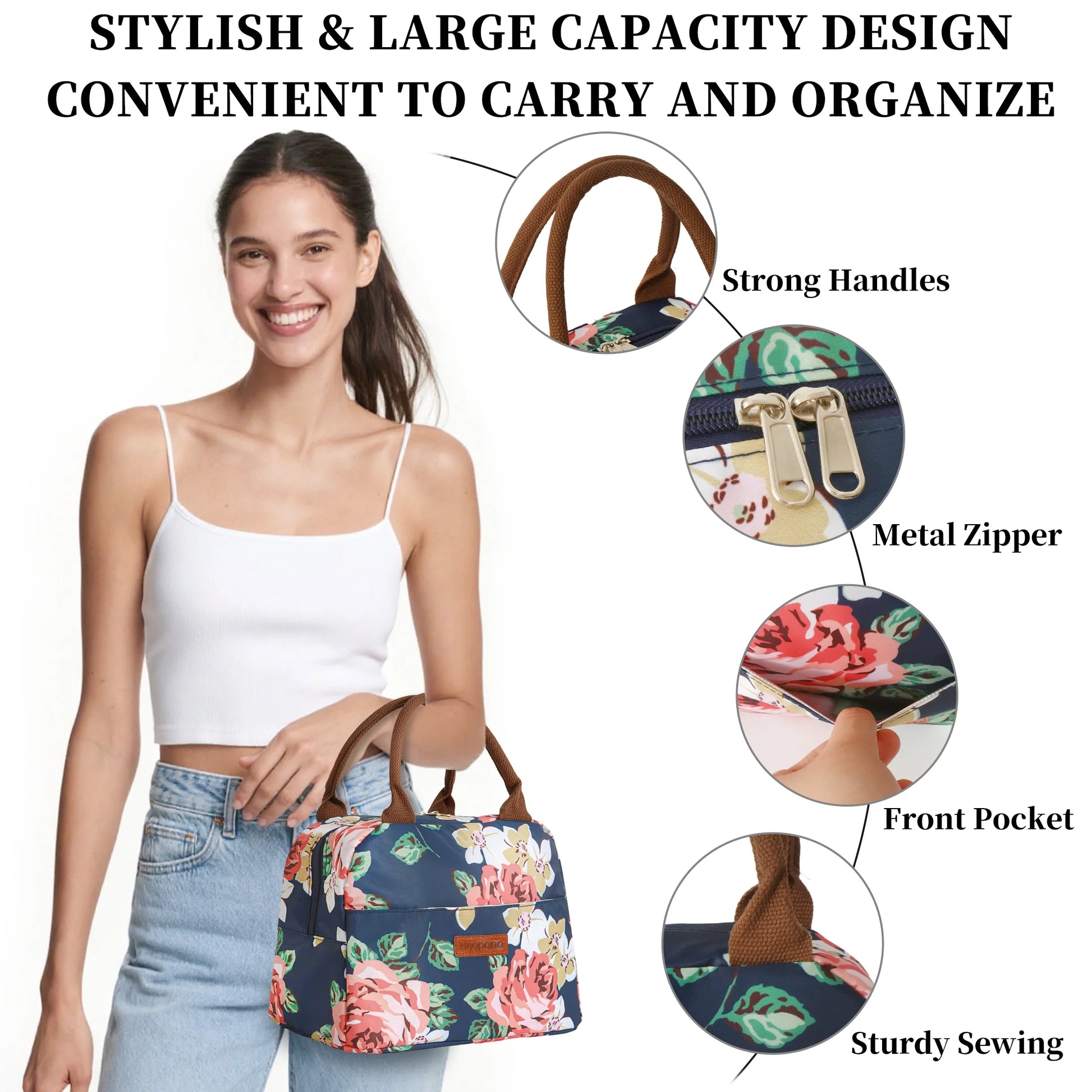 Reusable Lunch Boxes for Women Leakproof Lunch Boxes for Work Office Outdoor (Flower)