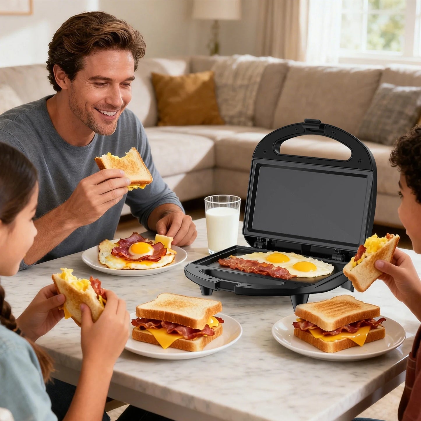 Electric Sandwich Maker - 750W Panini Press with Non-Stick Plates, LED Indicator, Thermostat Control, Cool Touch Handle, Ideal for Breakfast Preparation