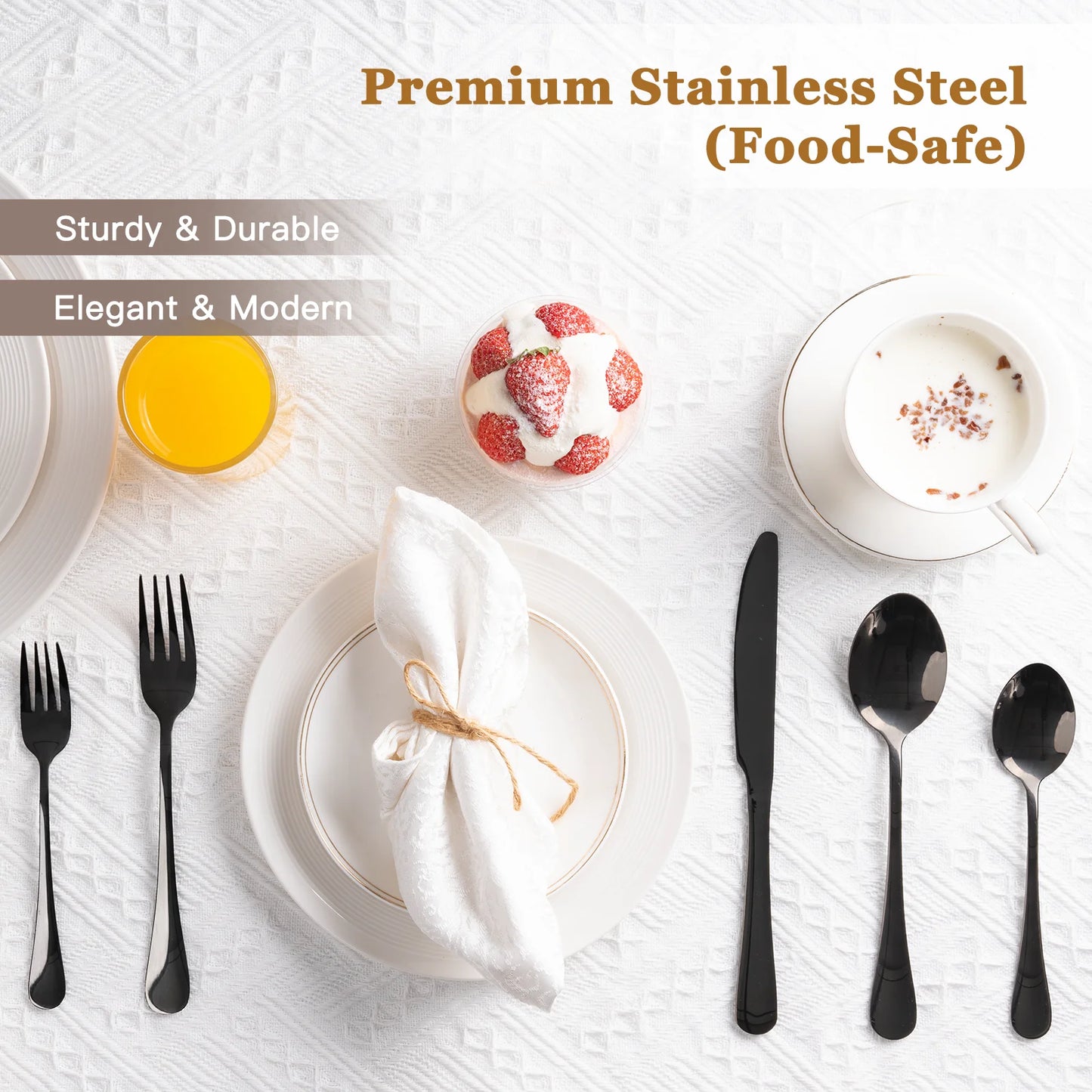 25-Piece Black and Silver Flatware Set with Steak Knives, Food-Grade Stainless Steel Cutlery for Four, Mirror Polished Utensils for Home and Restaurant Use