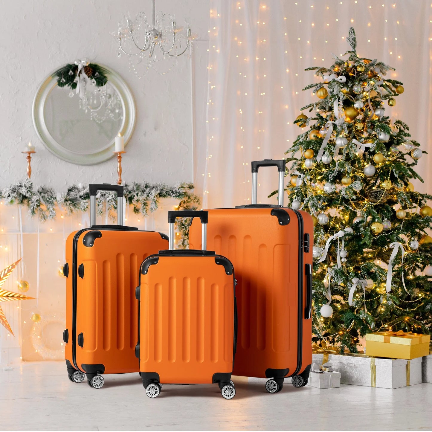 Lightweight Hardside 3-Piece Spinner Luggage Set in Orange with TSA Lock
