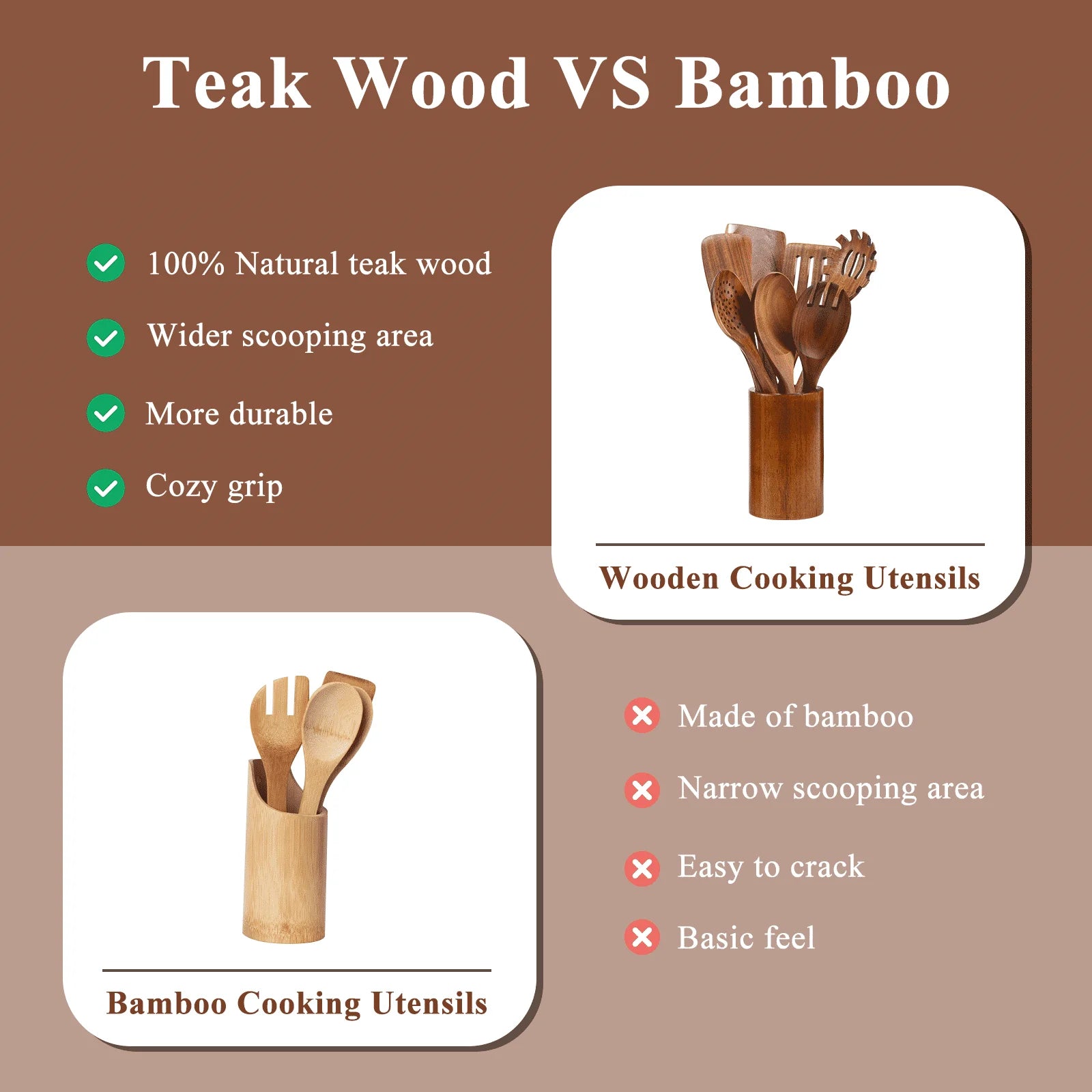 Thickened Wooden Spoons for Cooking, 8 Pcs Natural Wooden Utensil for Cooking with Non-Stick Heat Resistant, Wood Kitchen Utensil Set