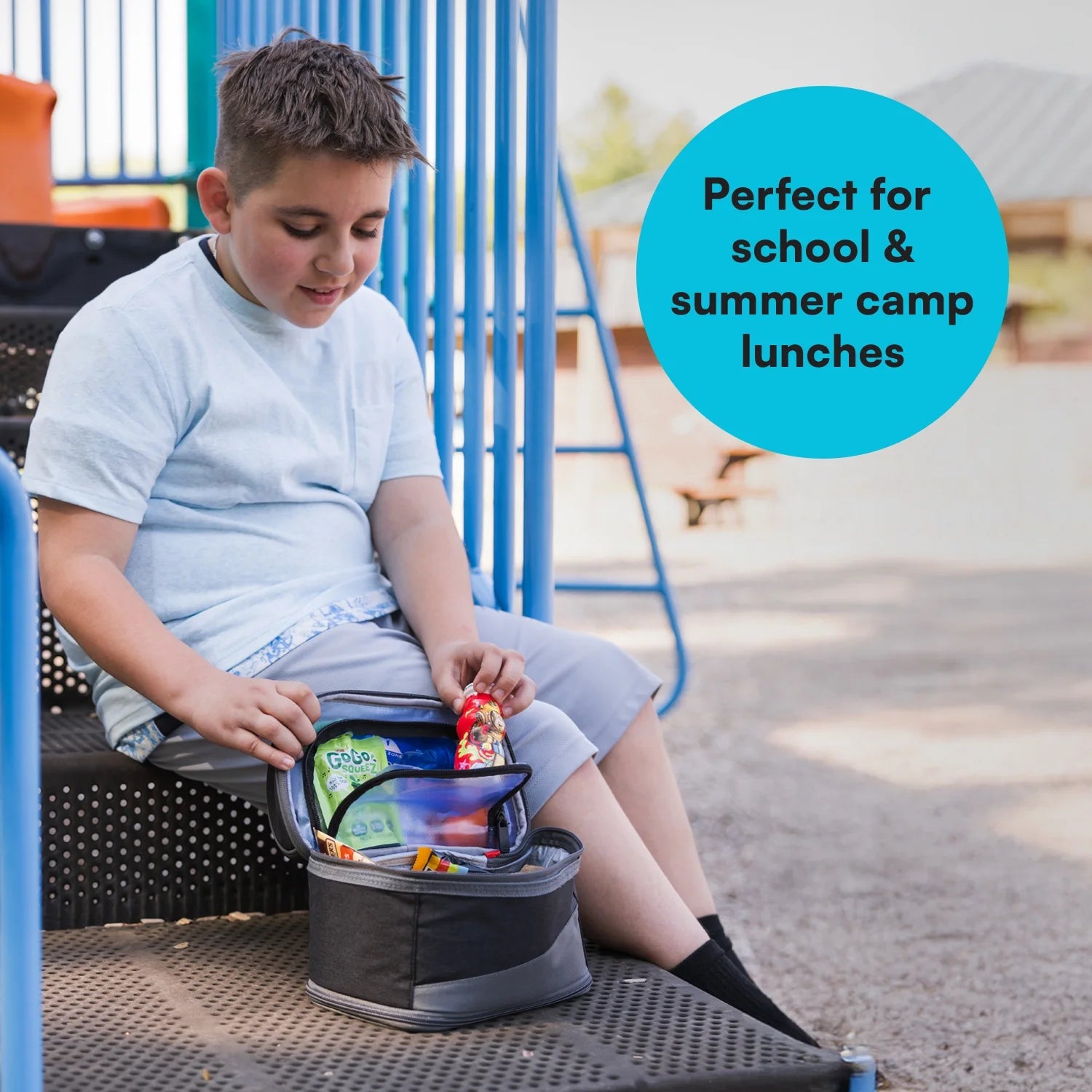 Expandable Lunch Box with Ice Pack, Black/Gray