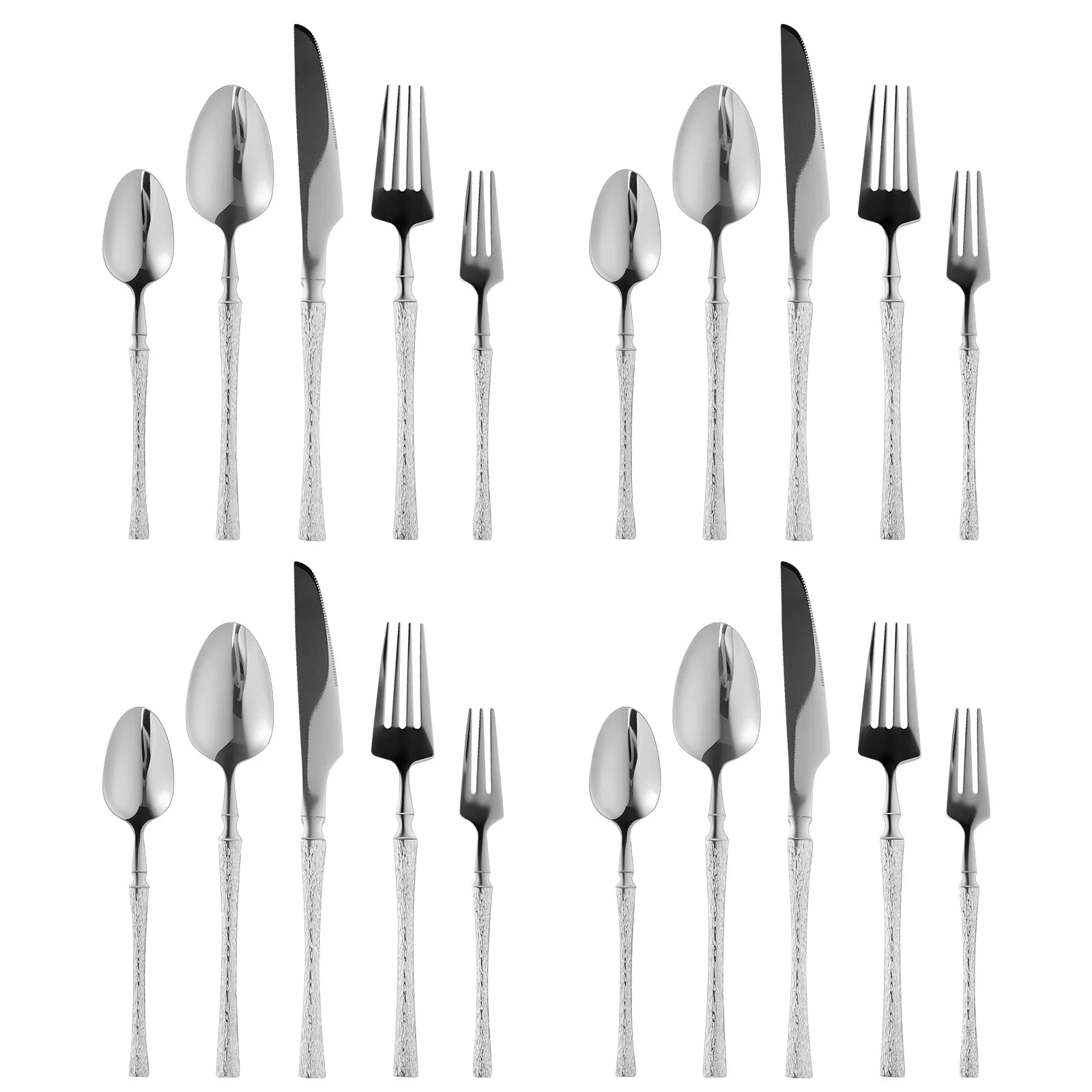 20-Piece Silverware Set with Small Waist Tree Pattern, Stainless Steel Tableware for Hotels, Includes Steak Knife, Fork, Spoon, and Dessert Fork - Dishwasher Safe