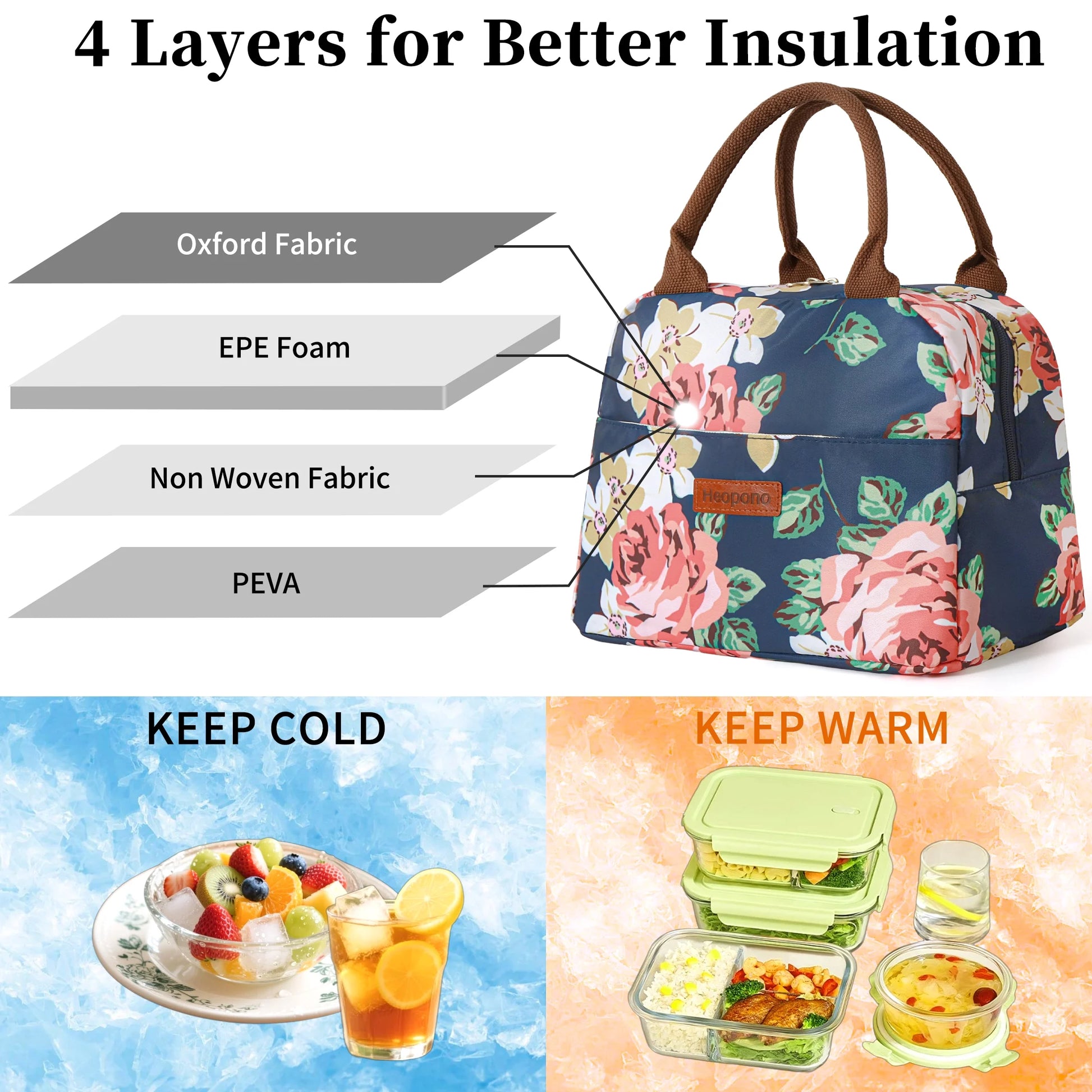 Reusable Lunch Boxes for Women Leakproof Lunch Boxes for Work Office Outdoor (Flower)