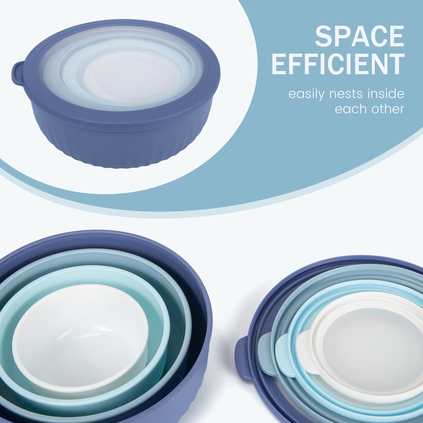 8-Piece Plastic Mixing Bowl Set with Lids - Nesting Design for Space-Saving Storage, Ideal for Cooking, Baking, and Meal Prep, Dishwasher Safe, Blue