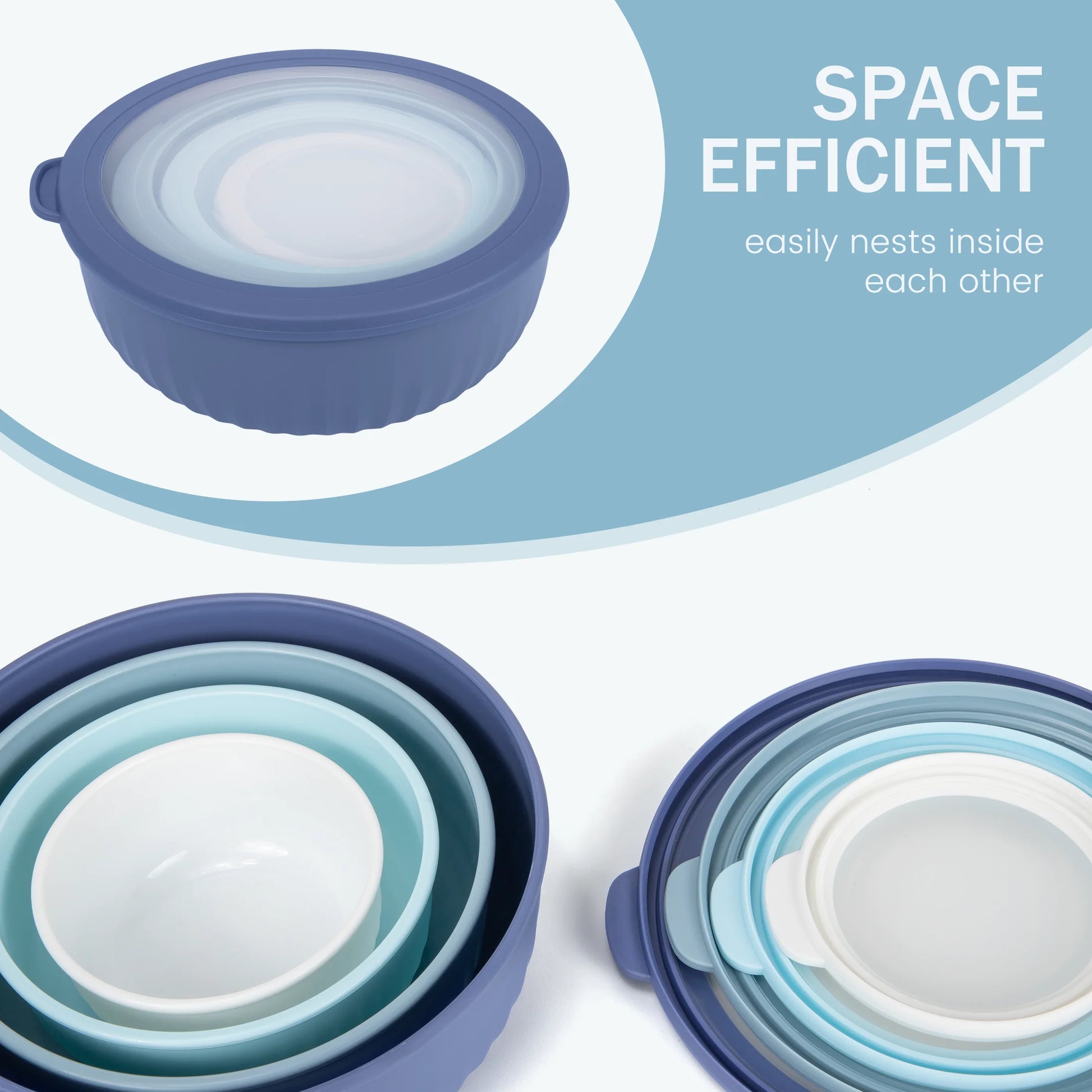 8-Piece Plastic Mixing Bowl Set with Lids - Nesting Design for Space-Saving Storage, Ideal for Cooking, Baking, and Meal Prep, Dishwasher Safe, Blue