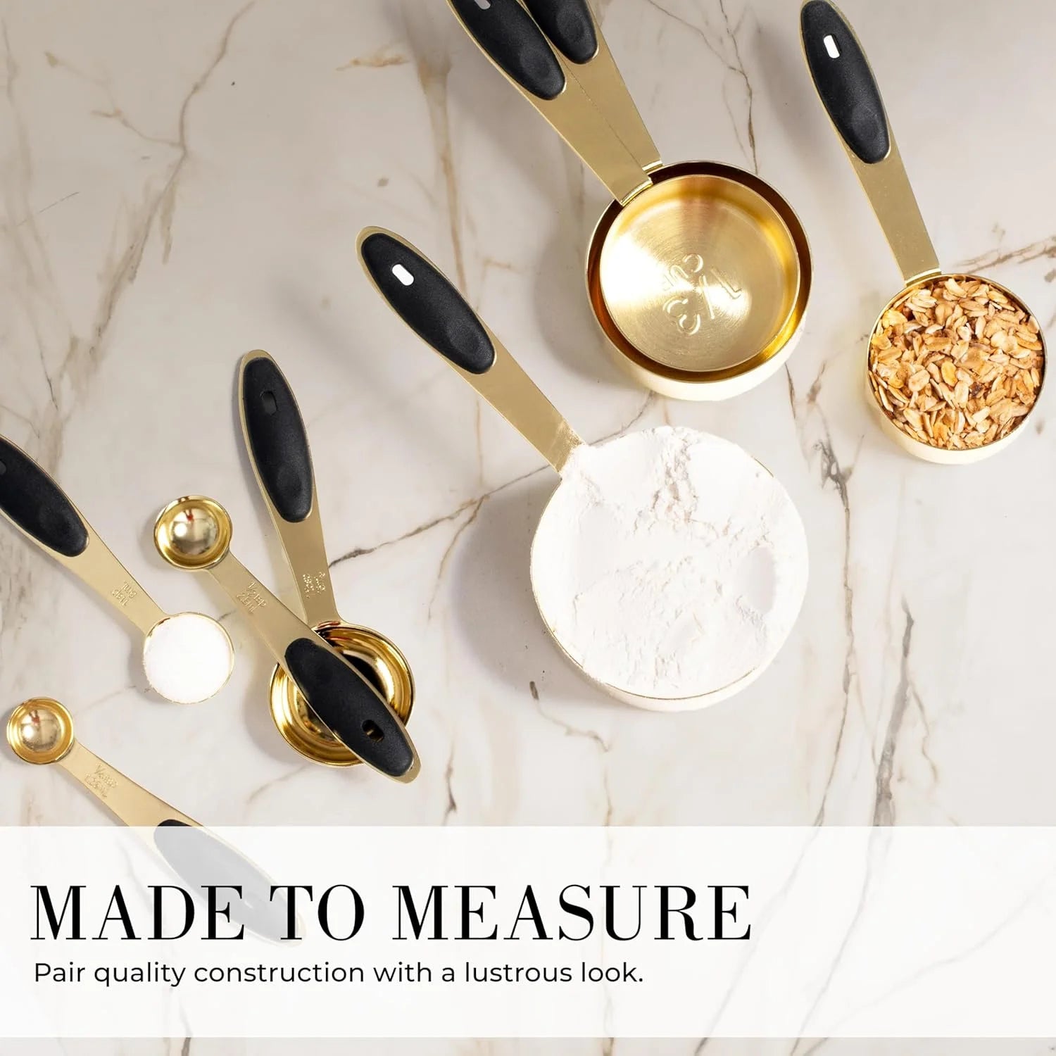Black and Gold Measuring Cups and Spoons Set – 8-Piece Stainless Steel Kitchen Set for Precise Cooking and Baking